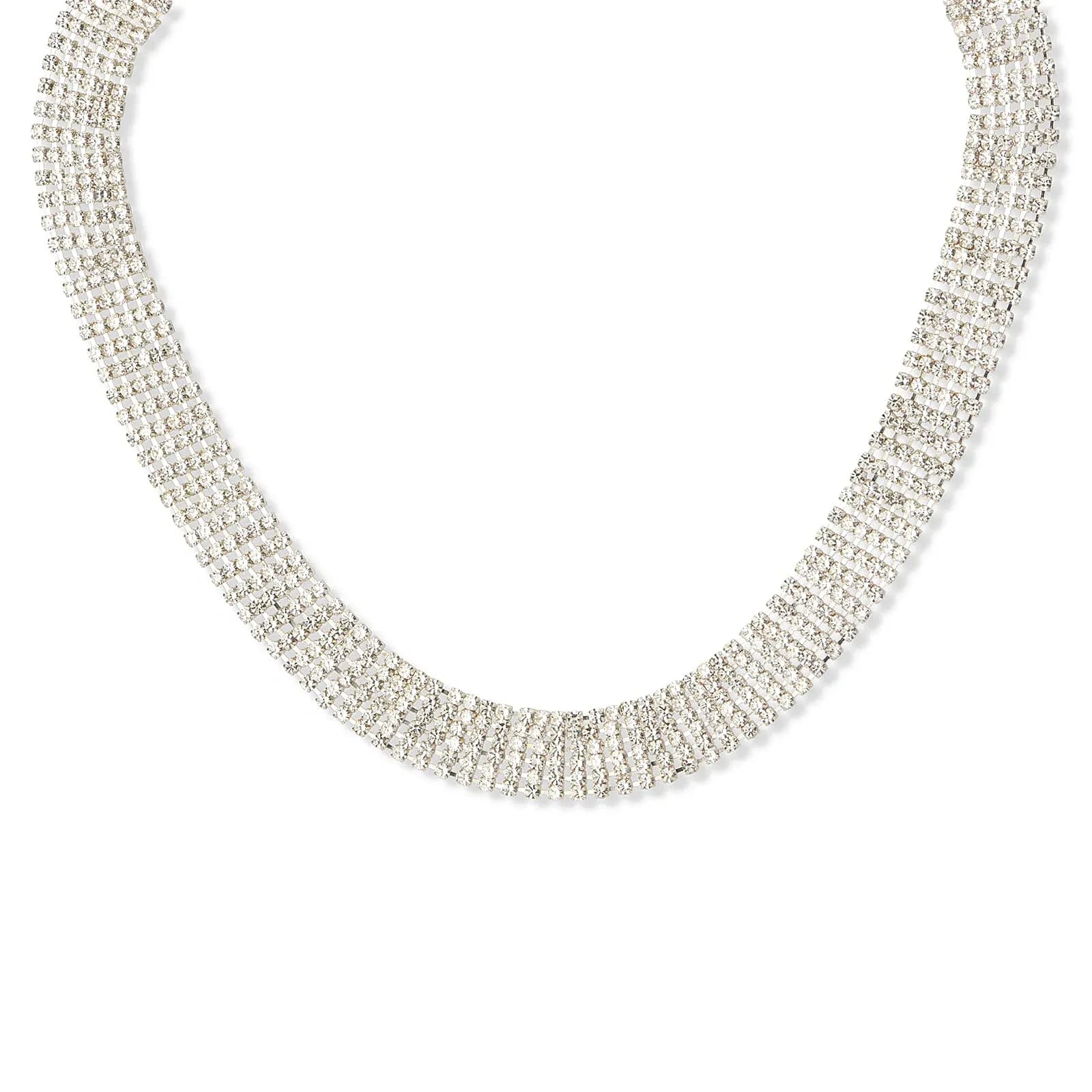 Silverfärgat halsband Red Carpet, sex rader strass – 35+8 cm