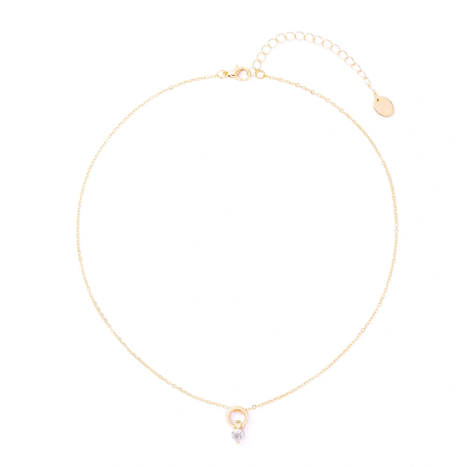 Guldfärgat halsband, cirkel med hängande kristall – 42+7 cm 3