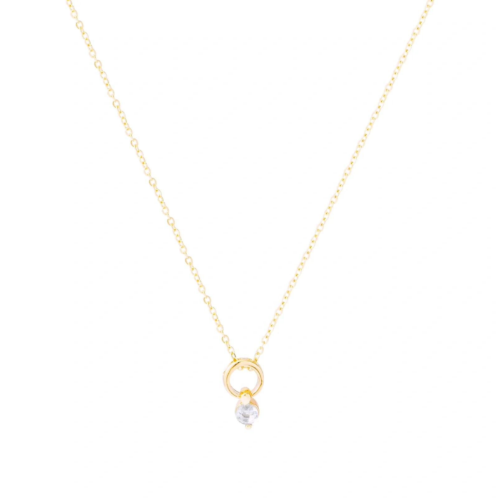 Guldfärgat halsband, cirkel med hängande kristall – 42+7 cm 4