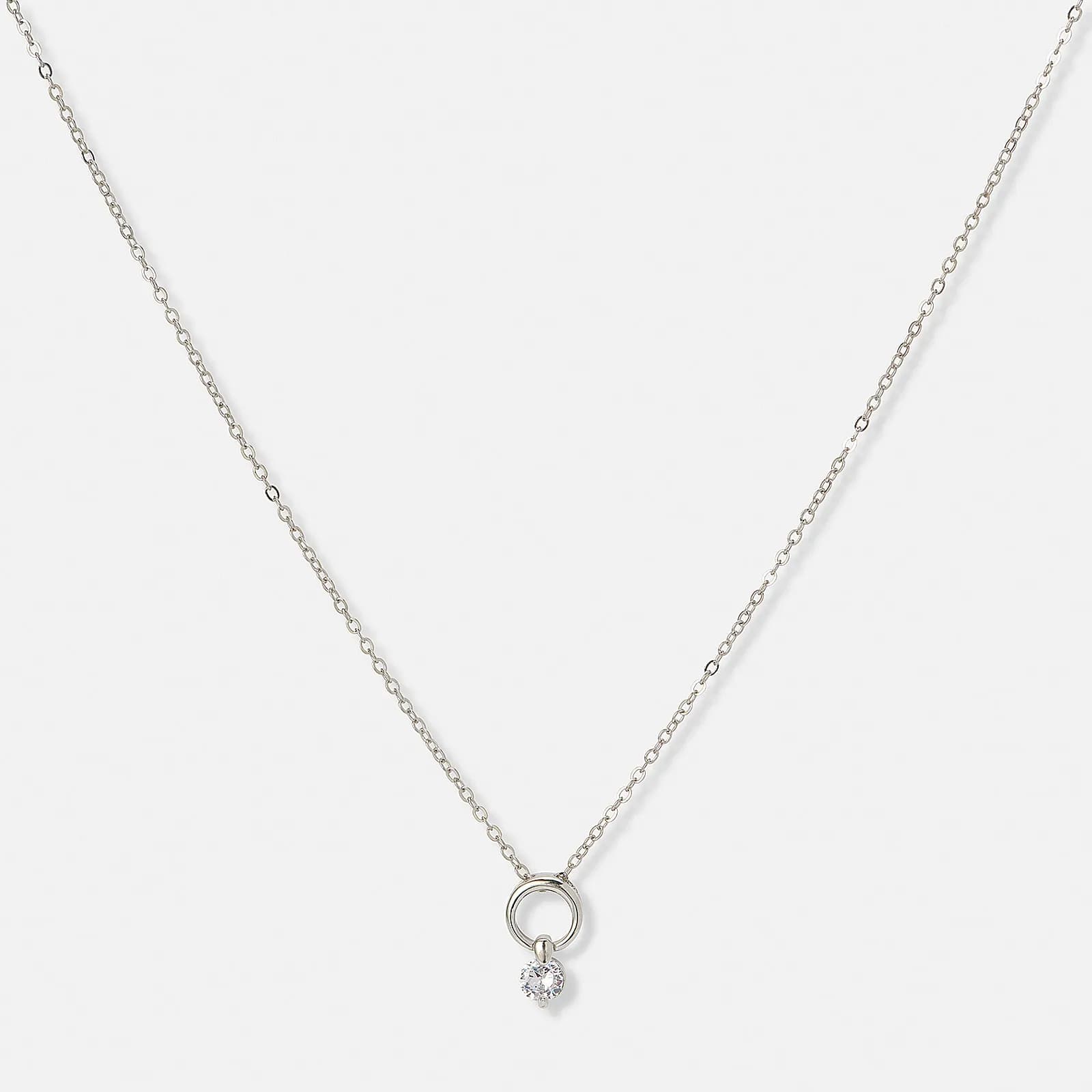 Silverfärgat halsband, cirkel med hängande kristall – 42+7 cm 1
