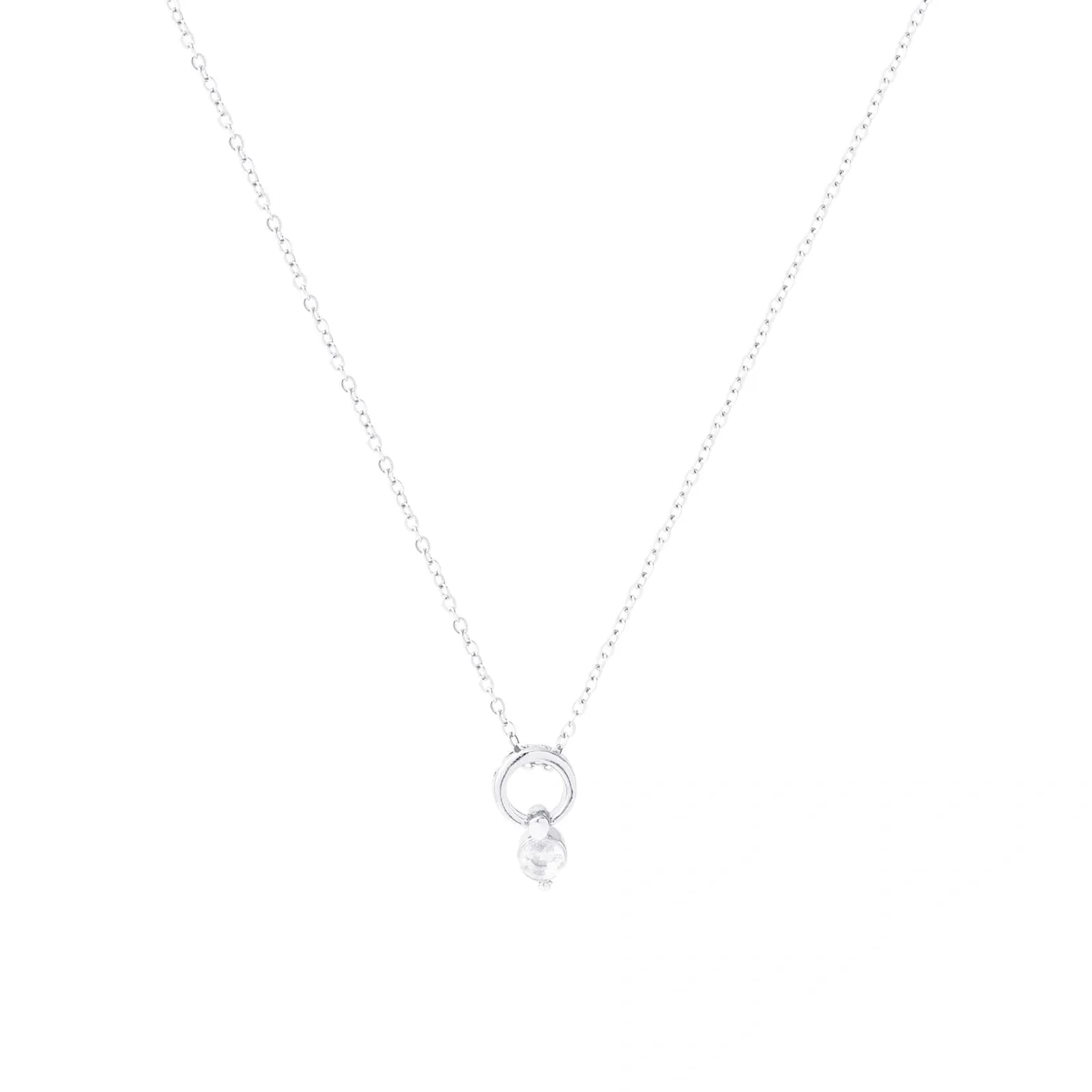 Silverfärgat halsband, cirkel med hängande kristall – 42+7 cm 4