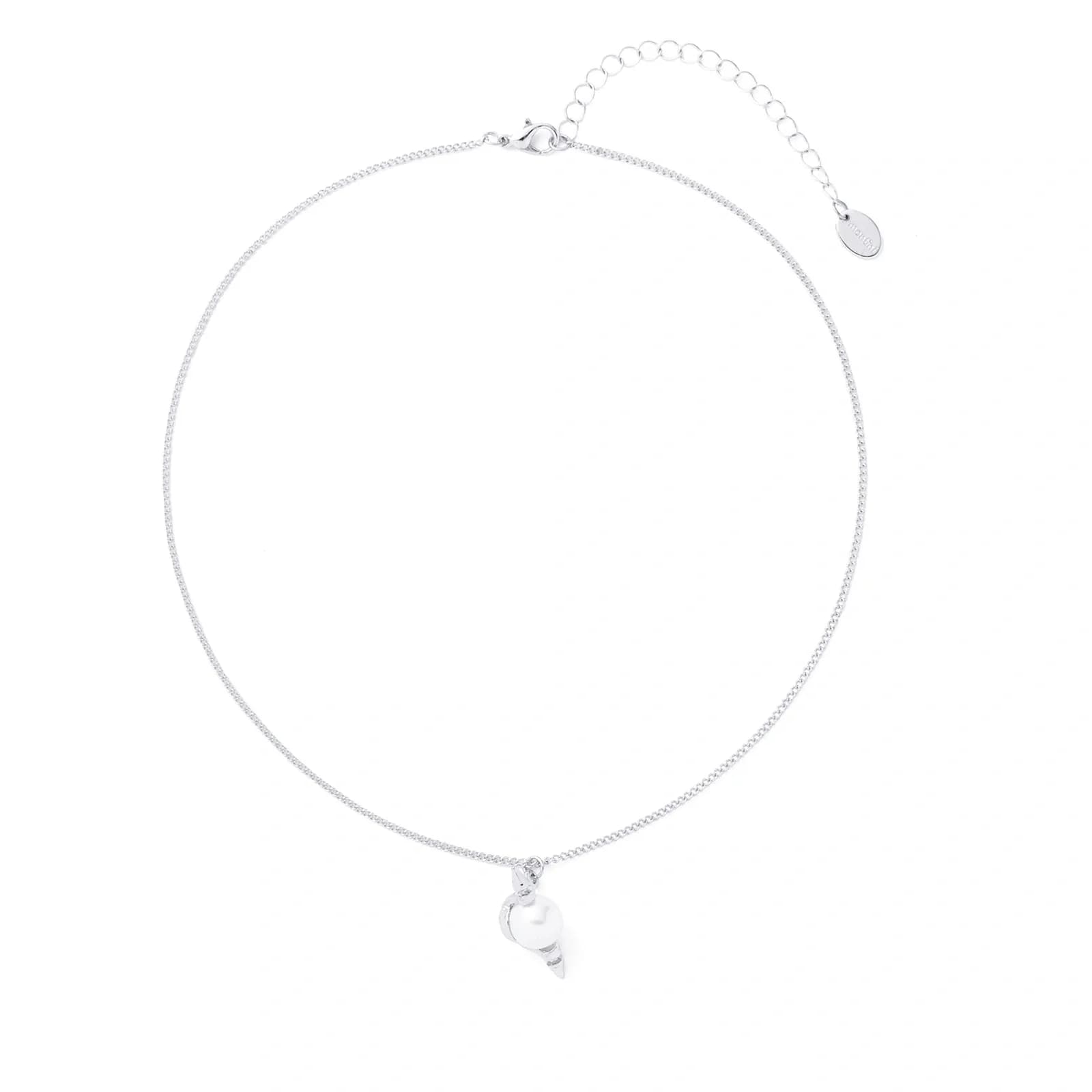 Silverfärgat halsband med hängande pärla och pil – 42+5cm 2