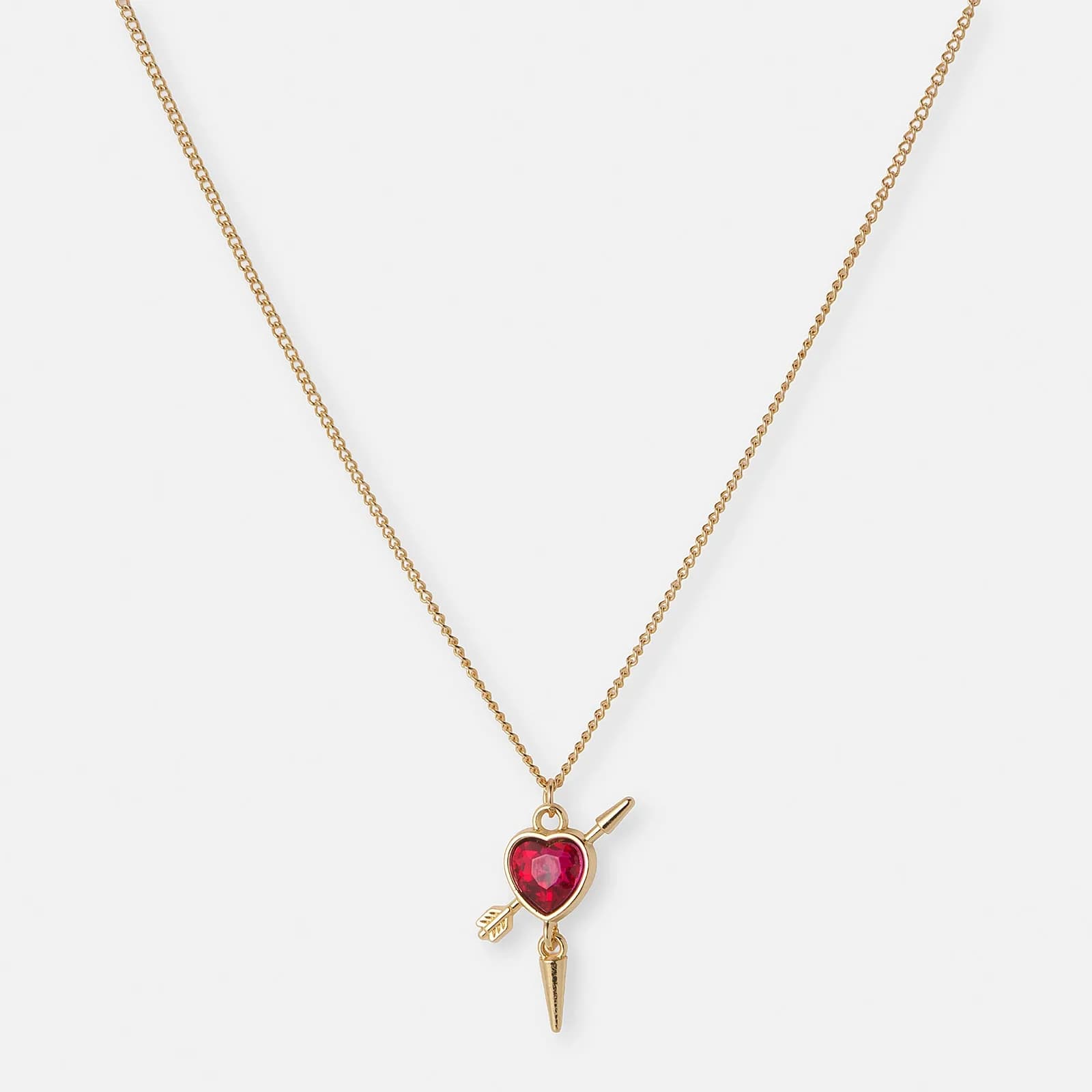 Guldfärgat halsband, fuchsia hjärta med nit - 42+7cm