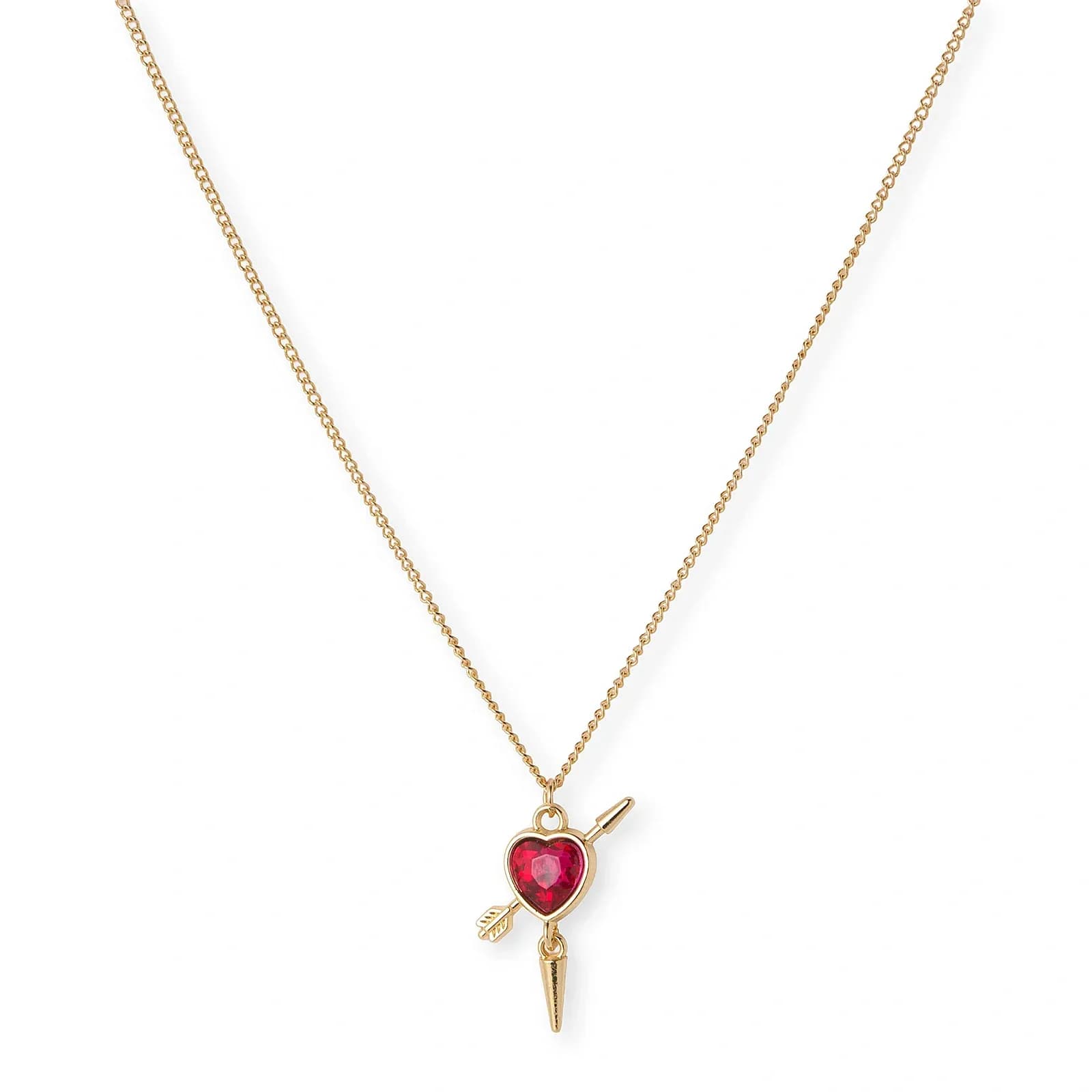 Guldfärgat halsband, fuchsia hjärta med nit - 42+7cm