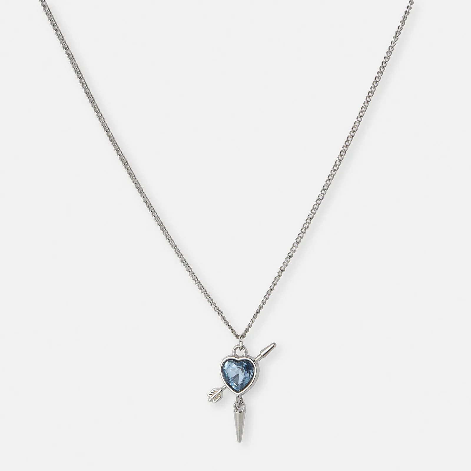 Silverfärgat halsband, ljusblått hjärta med nit - 42+7cm