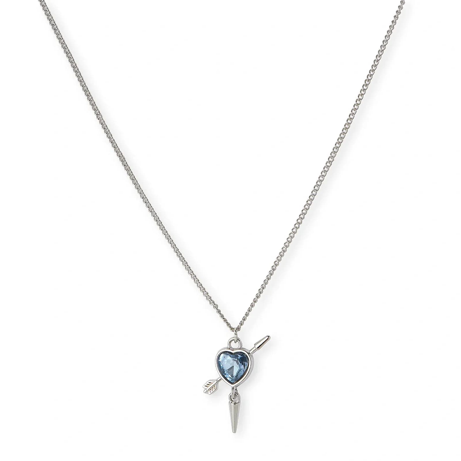 Silverfärgat halsband, ljusblått hjärta med nit - 42+7cm