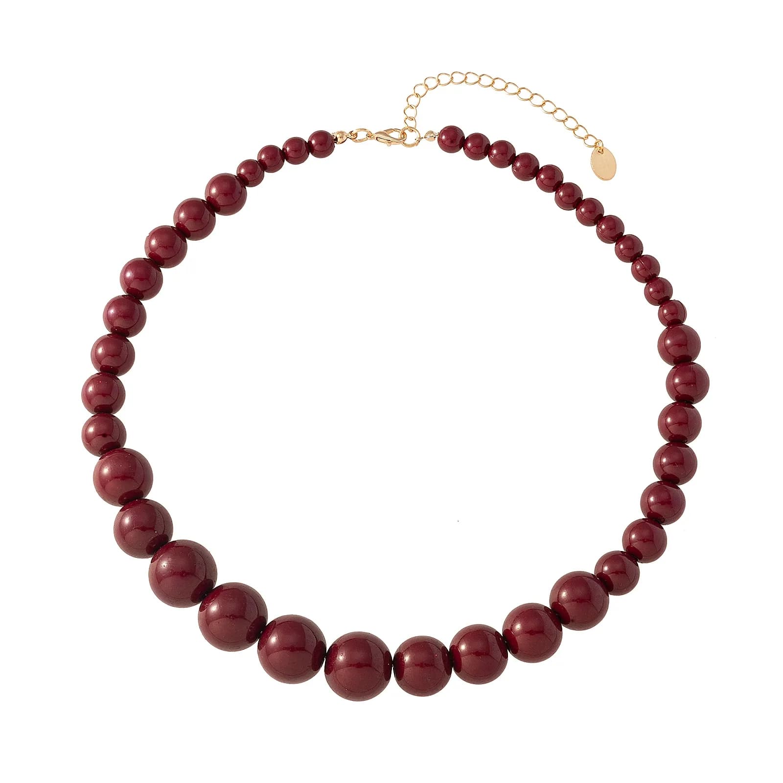 Guldfärgat halsband, vinröda pärlor - 42+5 cm