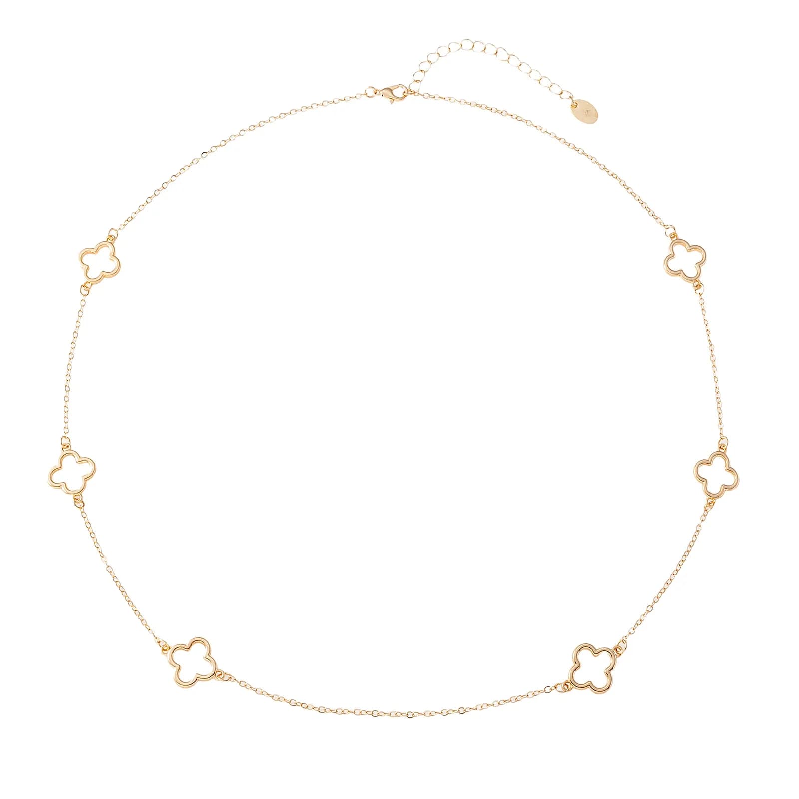 Guldfärgat halsband, klöverdetaljer - 67+5 cm
