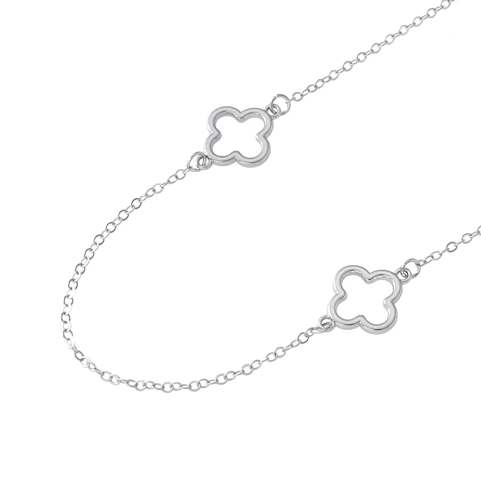 Silverfärgat halsband, klöverdetaljer - 67+5 cm 2
