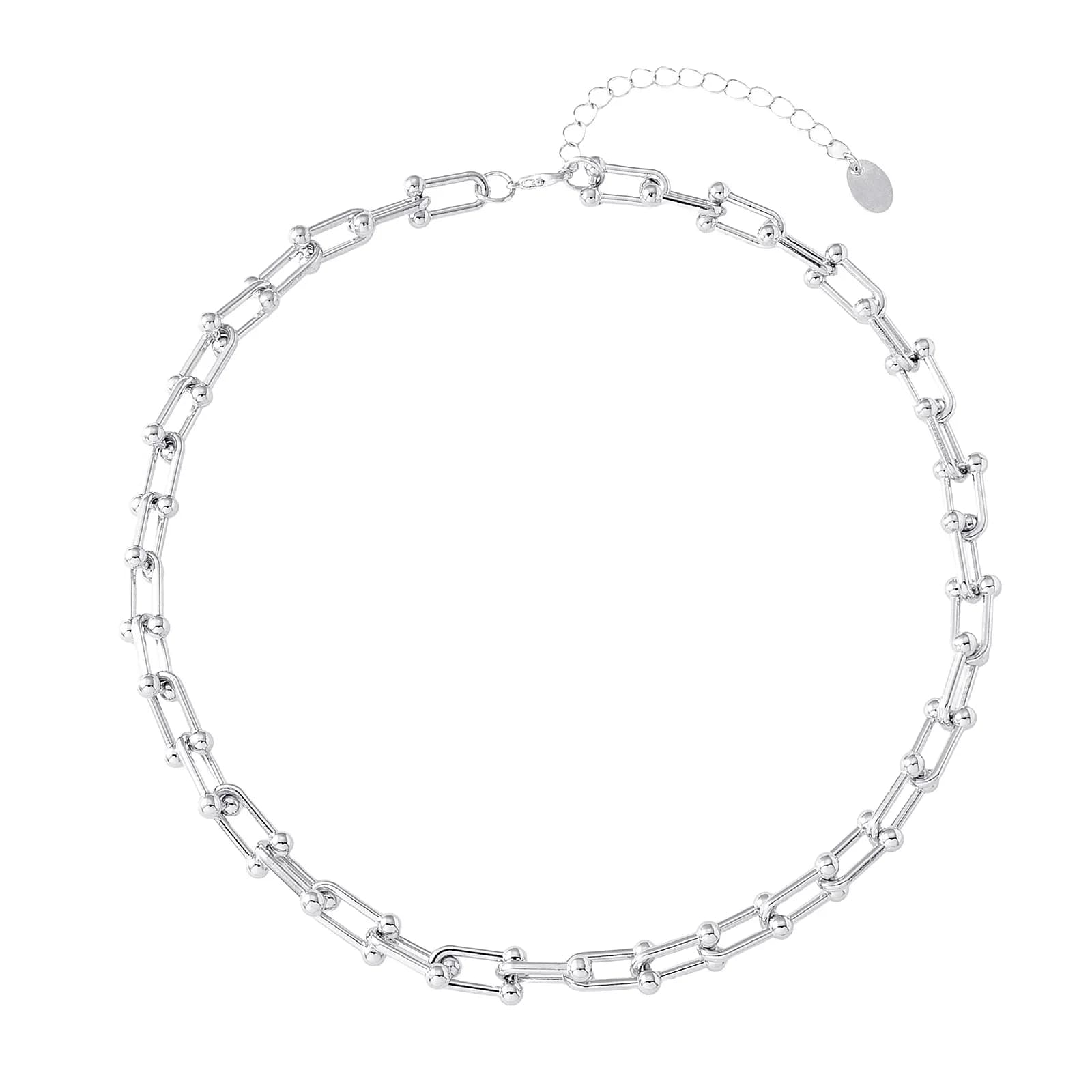 Silverfärgat halsband, kedja med u-länkar - 42+7 cm