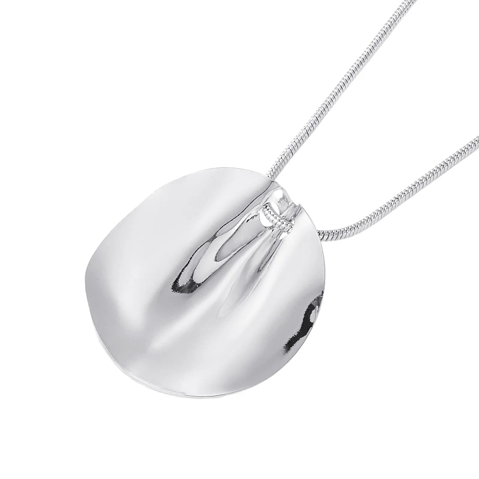 Silverfärgat halsband, vågig rund platta - 70+7 cm 2