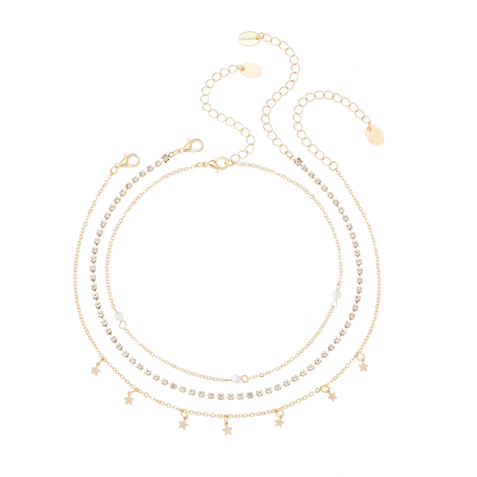 Guldfärgat halsband, 3-pack choker med stjärnor - 32+7 cm 1