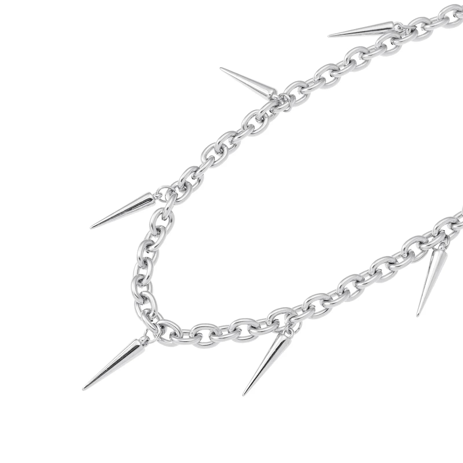 Silverfärgat halsband, grov länk med nitar - 42+7 cm 2