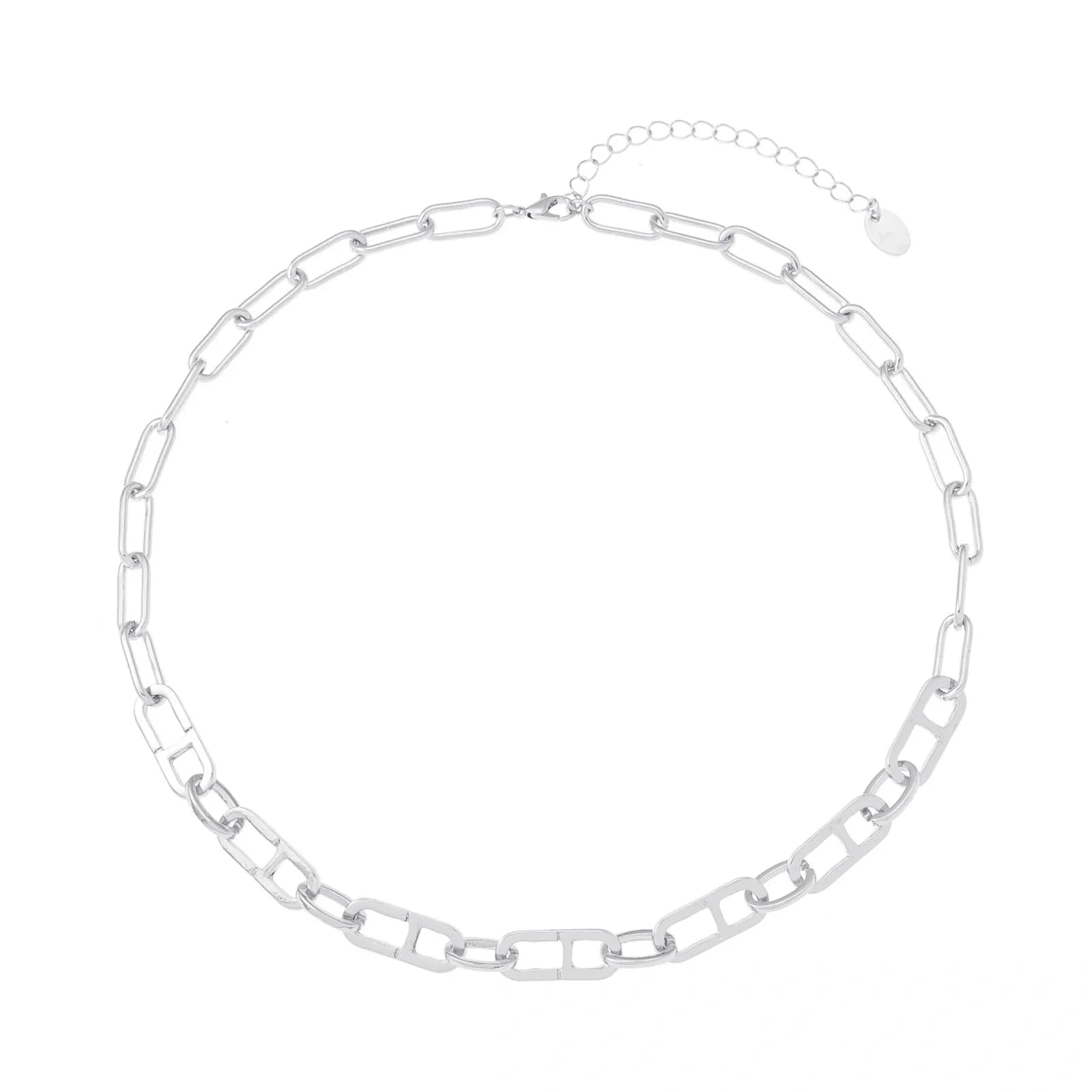 Silverfärgat halsband, pappersklämmelänk - 42+7 cm