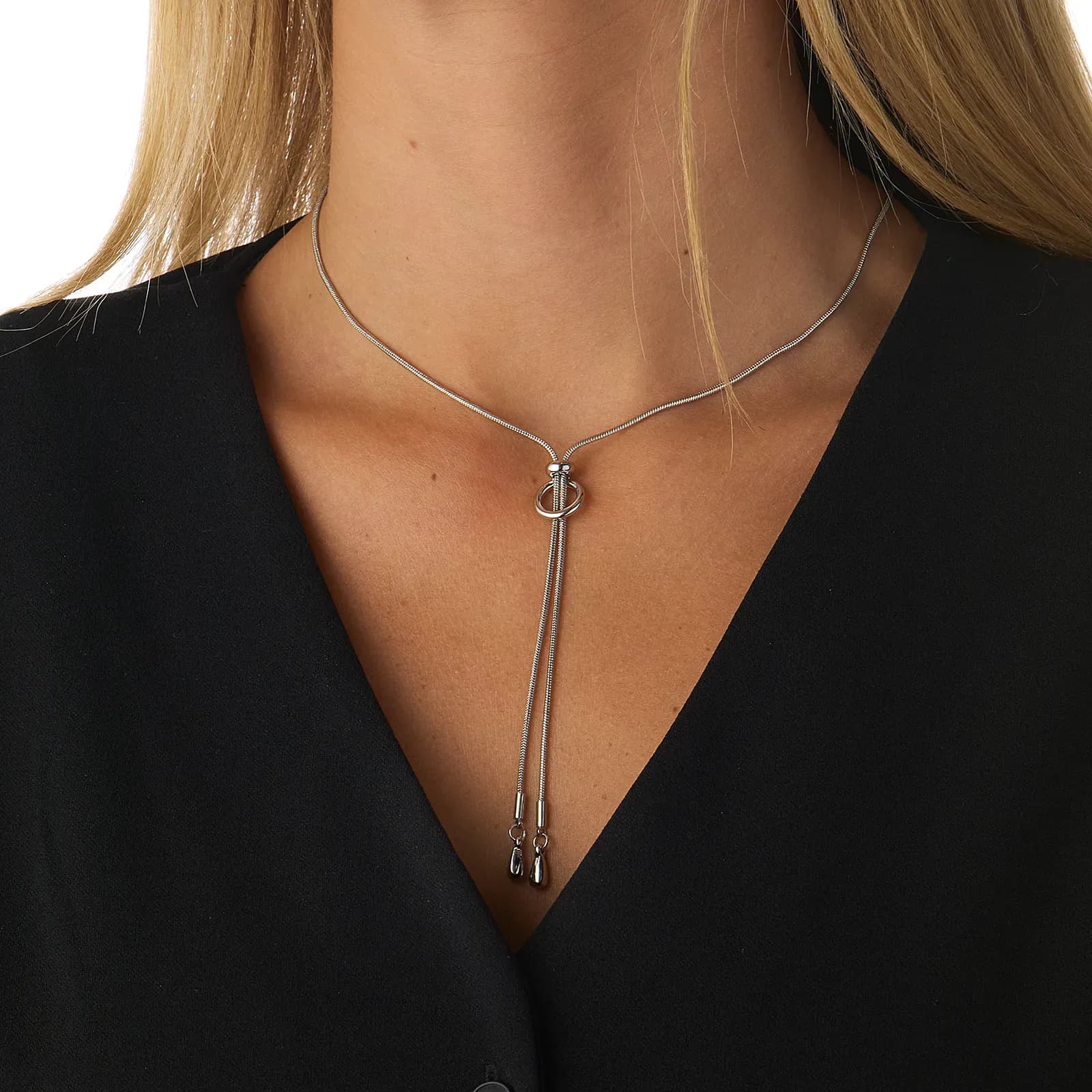 Silverfärgat halsband, ormkedja med justerbar ring 3