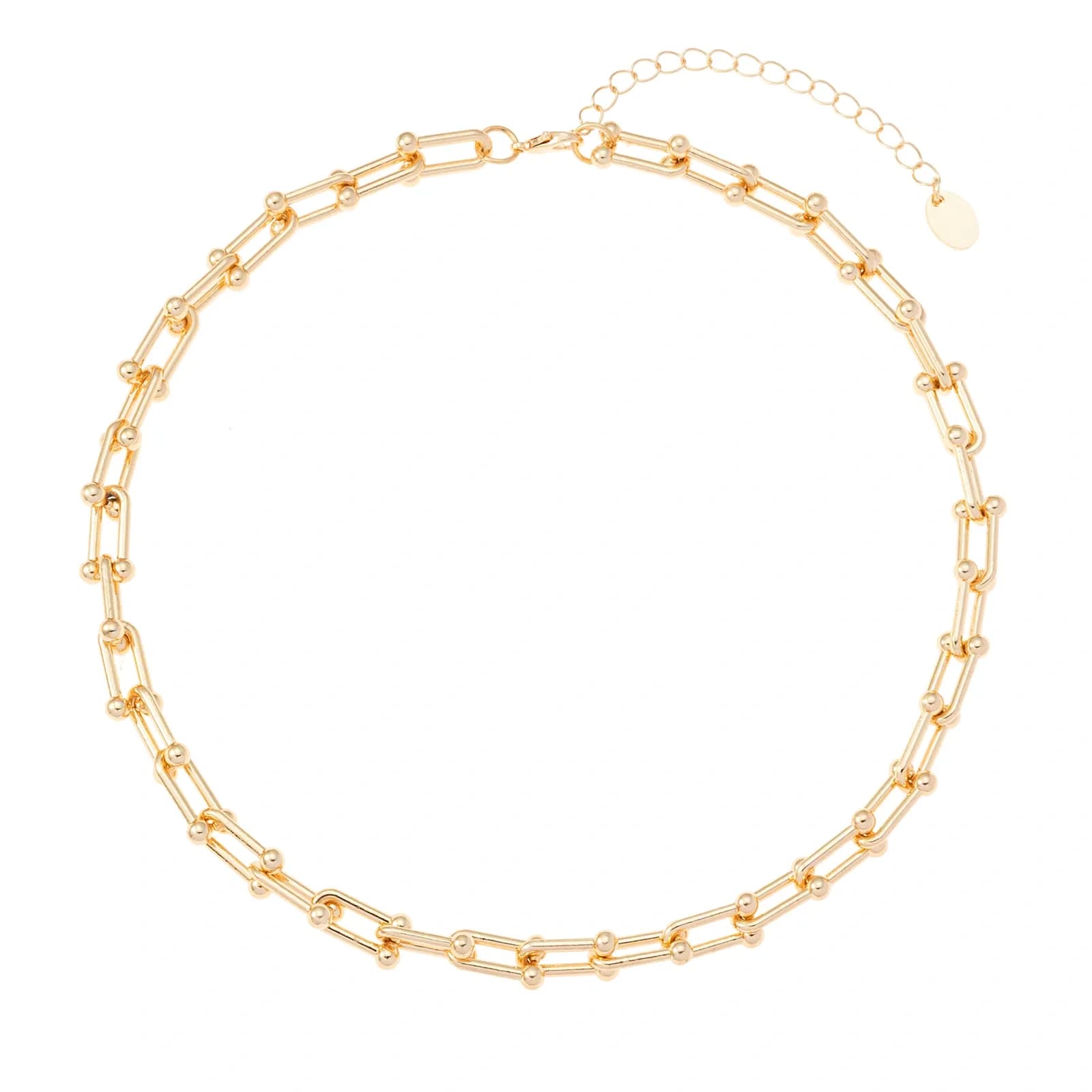 Guldfärgat halsband, hästskoformade länkar - 42+7 cm