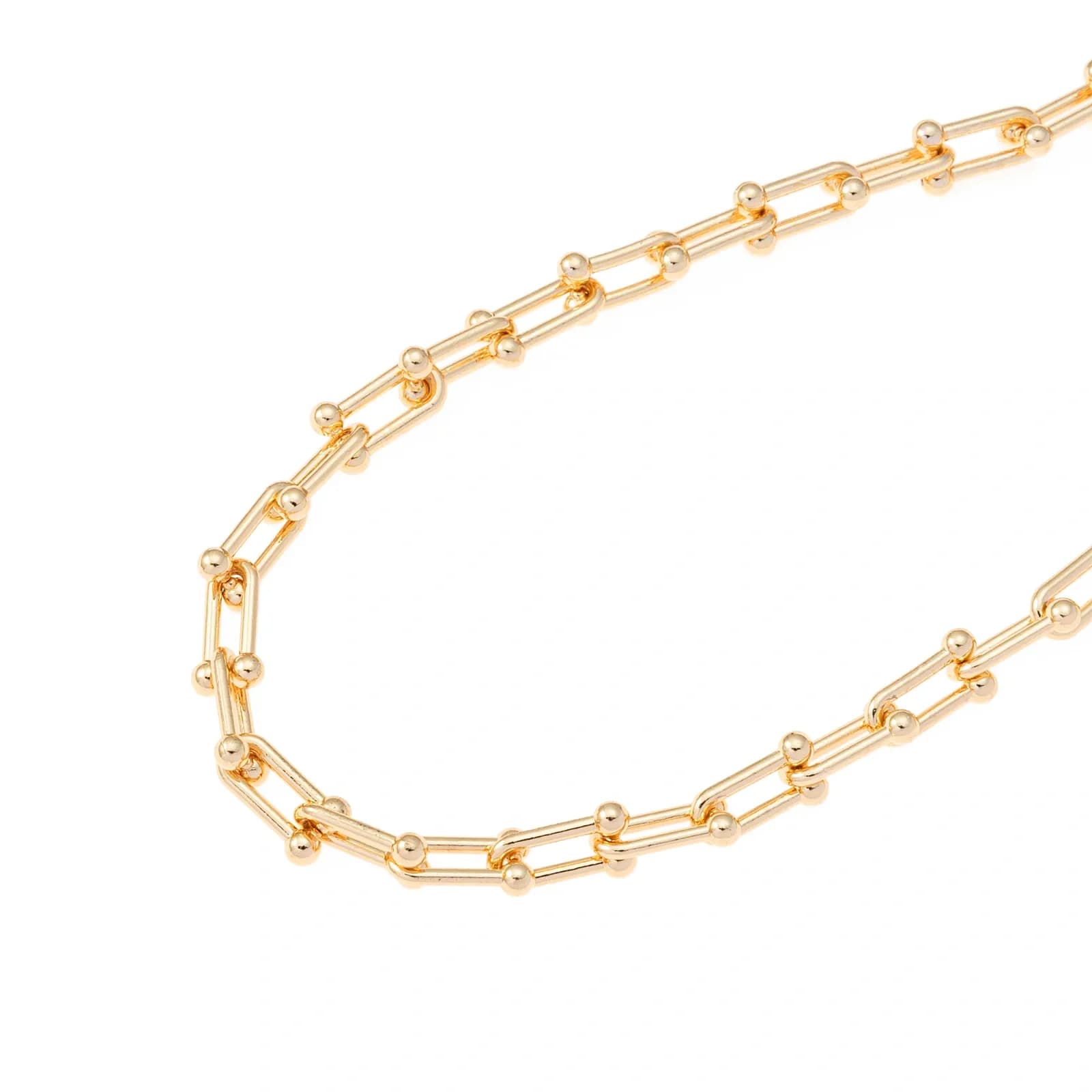 Guldfärgat halsband, hästskoformade länkar - 42+7 cm 2