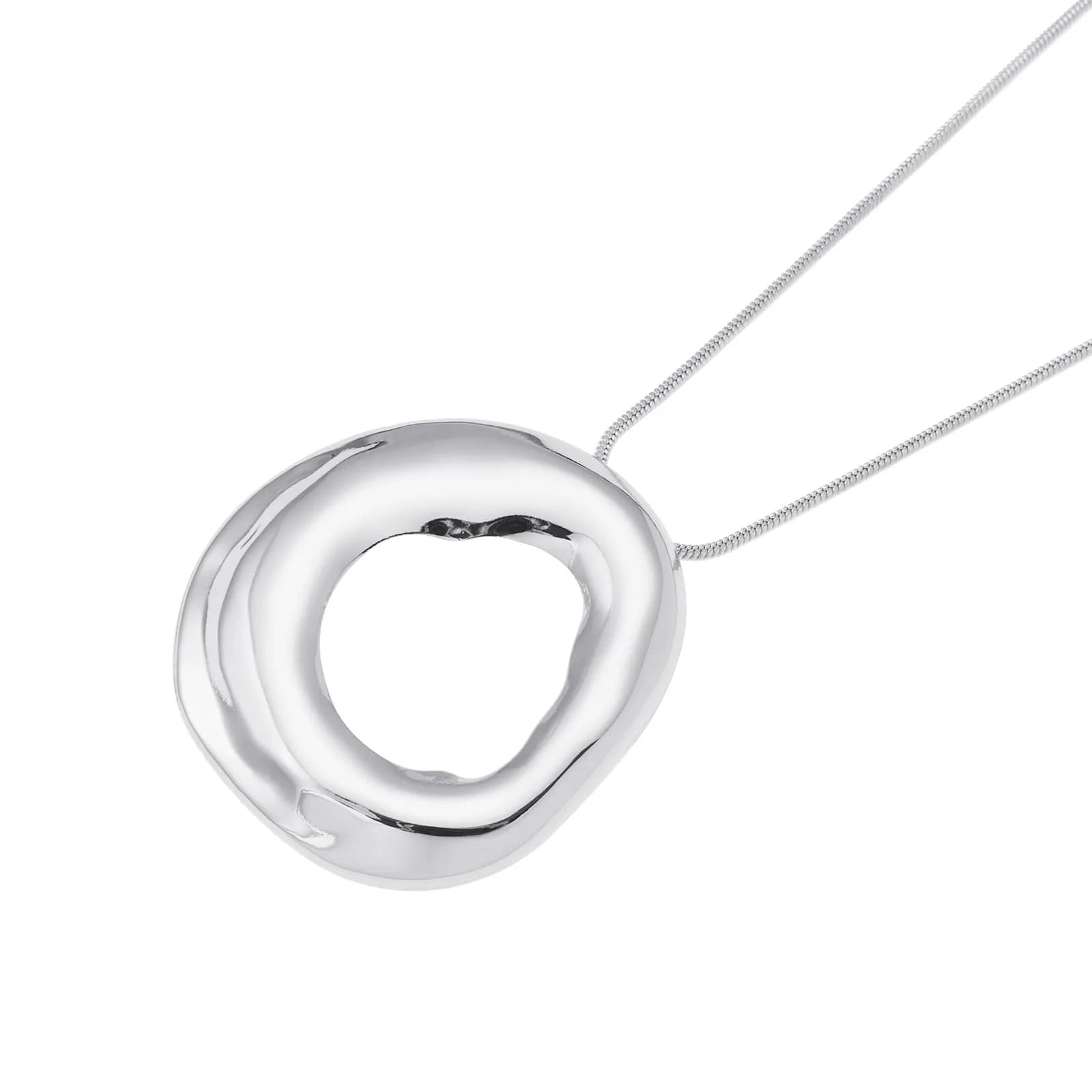 Silverfärgat halsband, ormkedja med hammrad ring - 66+7 cm 2