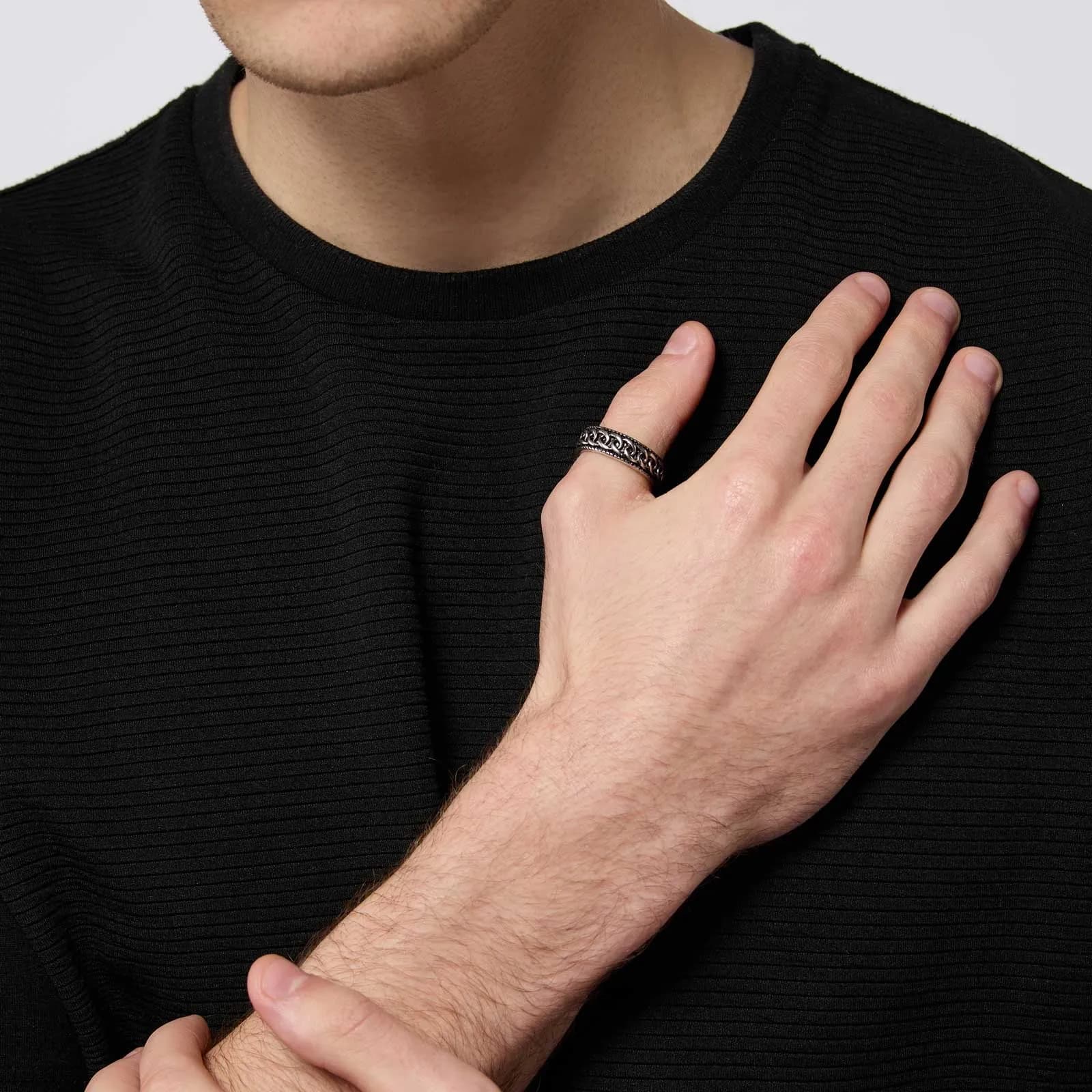 Silverfärgad ring herr - mönstrad 2