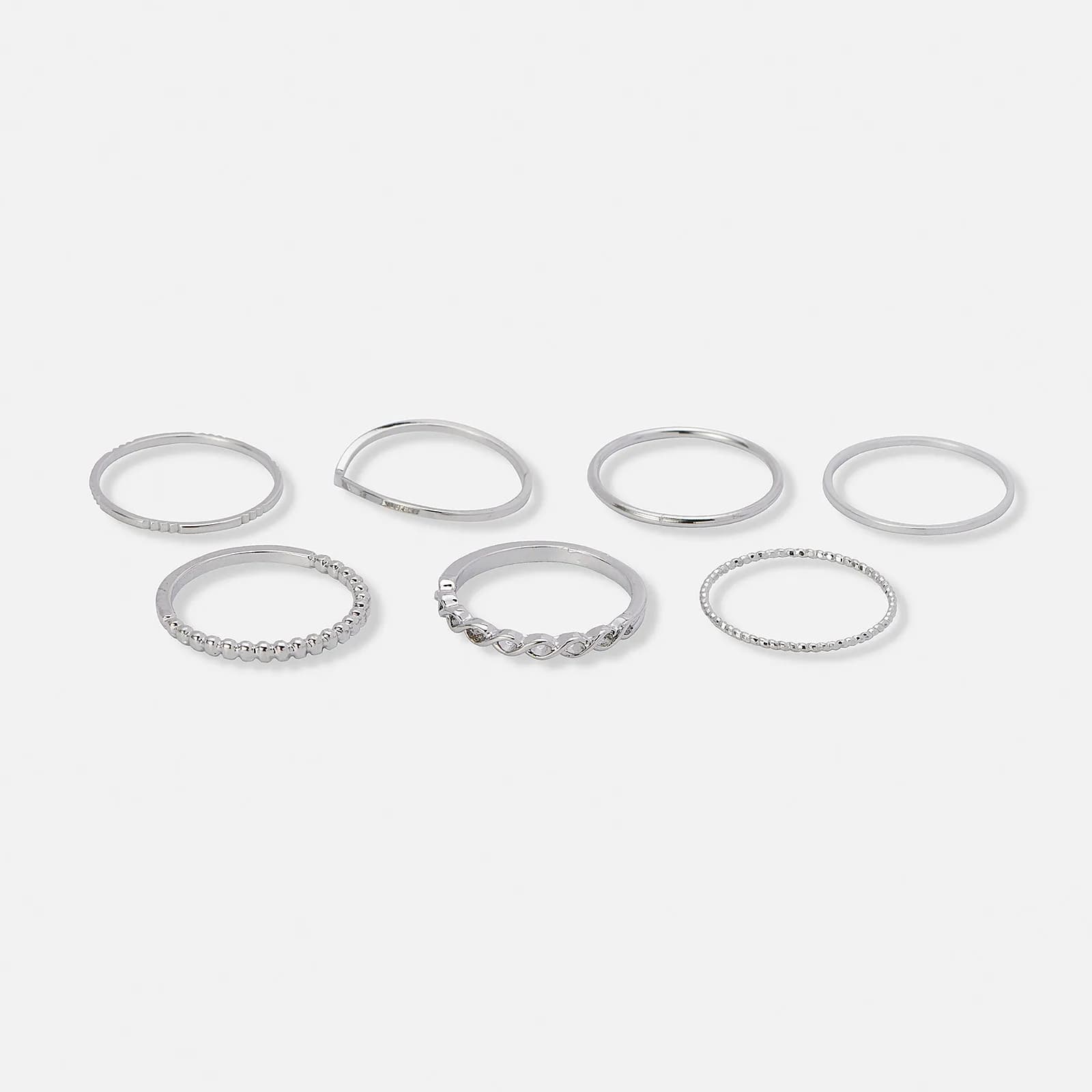 7-pack silverfärgade tunna ringar