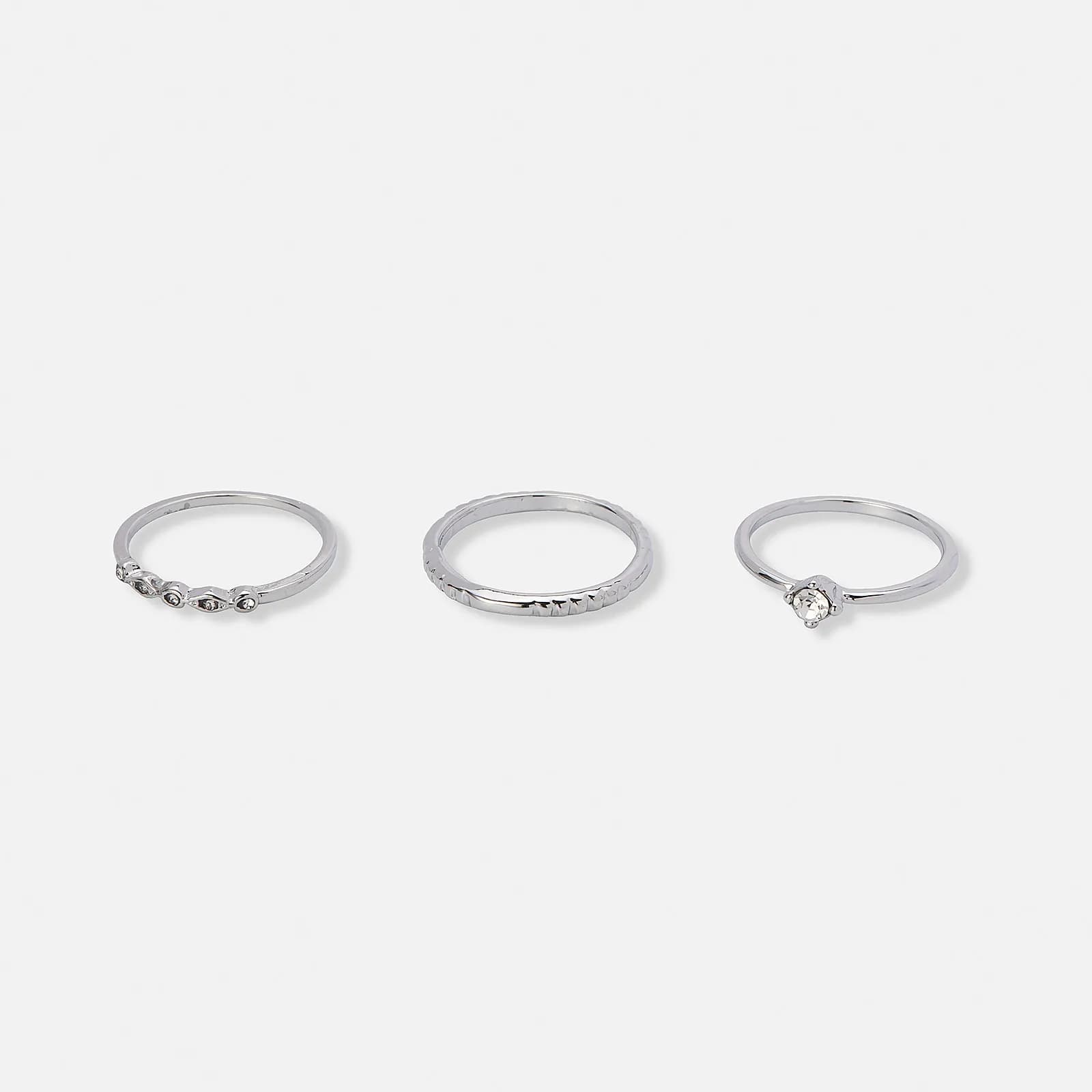 3-pack silverfärgade ringar med stenar 5