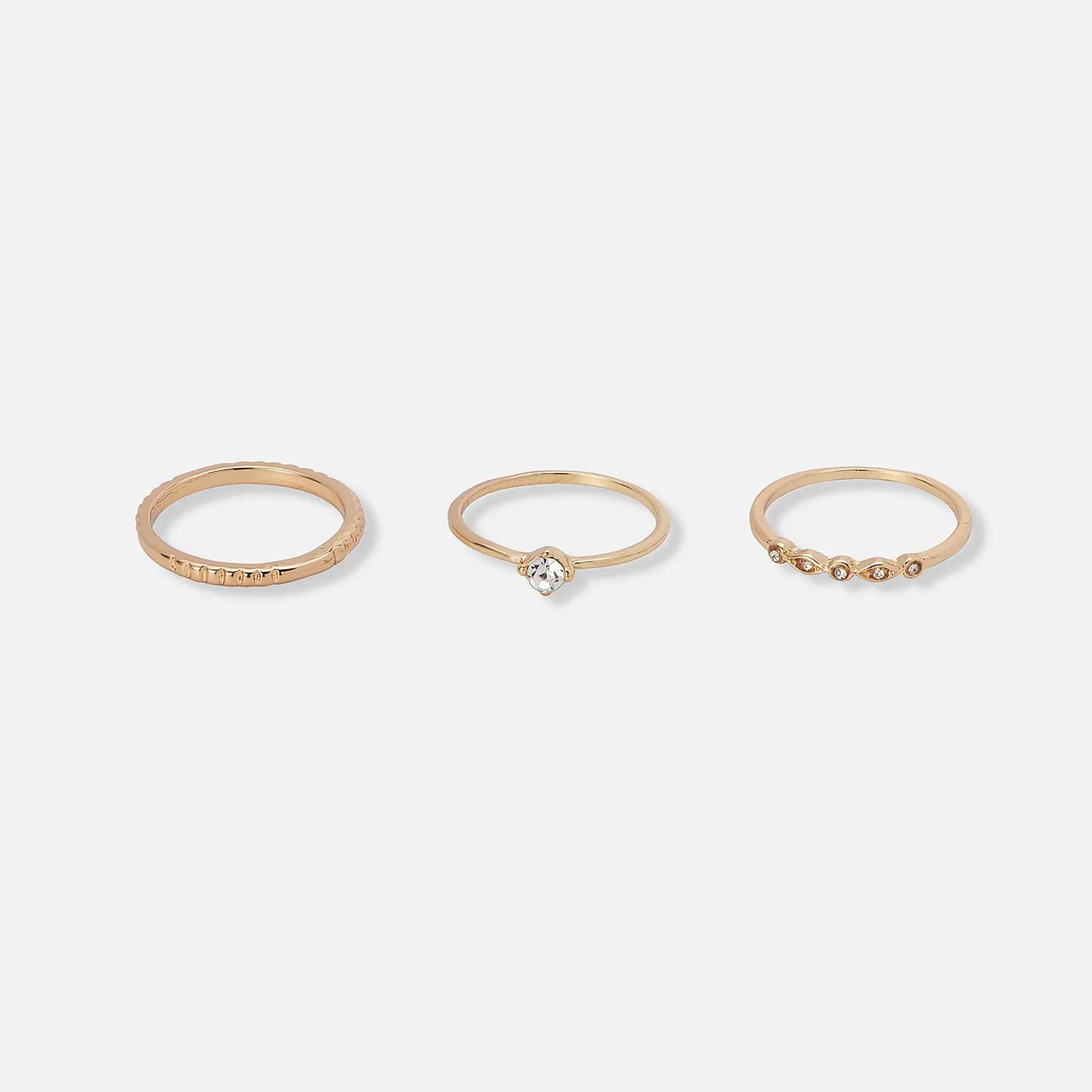 3-pack guldfärgade ringar med stenar