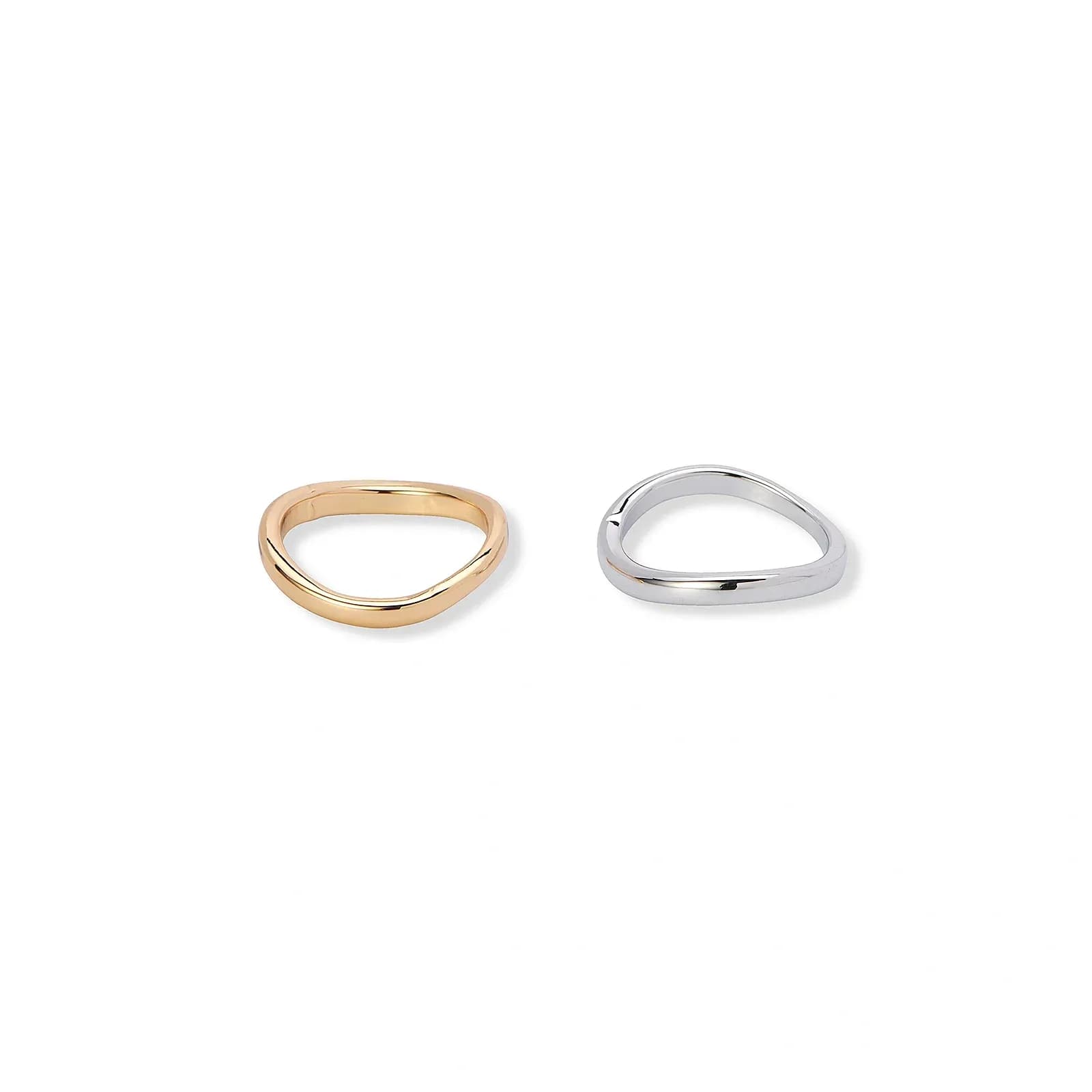 2-pack vågiga ringar, silver & guldfärgade