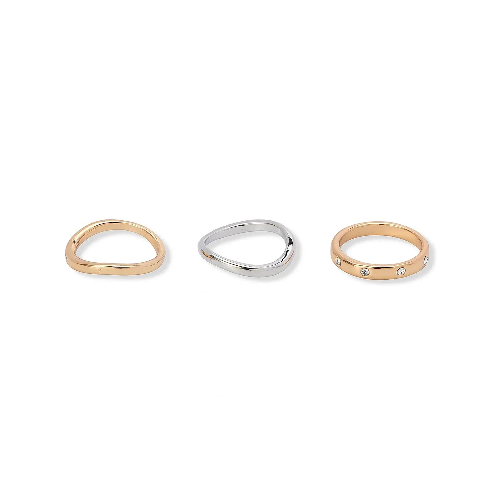 3-pack olika ringar i silver & guldfärg