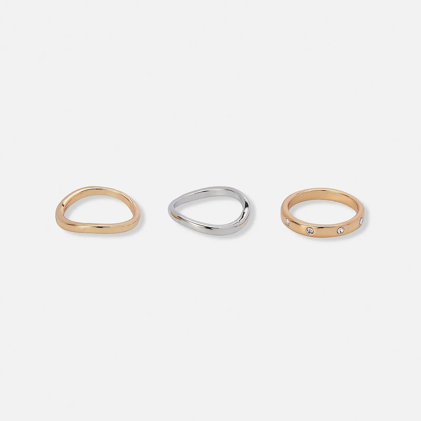 3-pack olika ringar i silver & guldfärg
