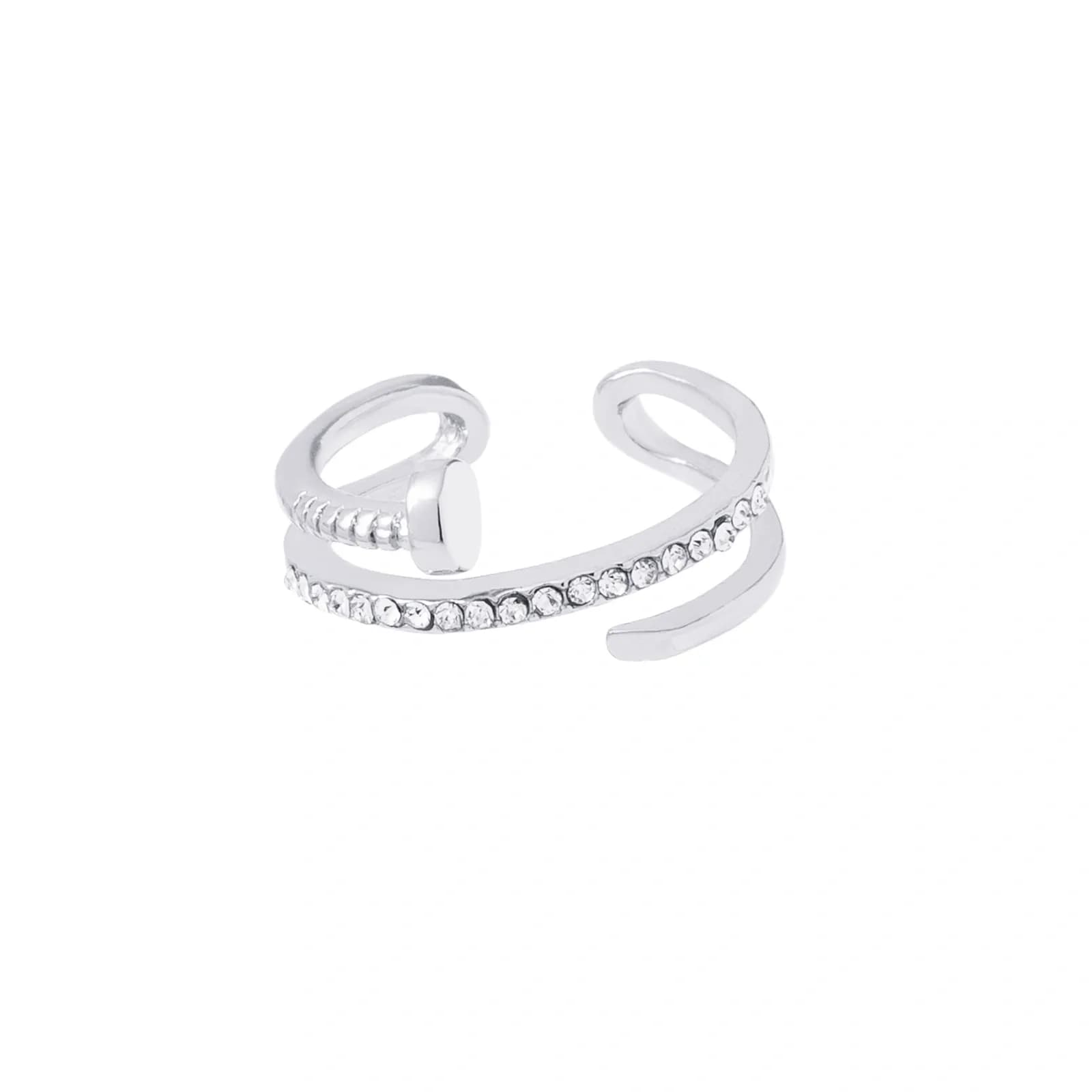 Silverfärgad ring, omlottmodell spik med glasstenar - One size 2
