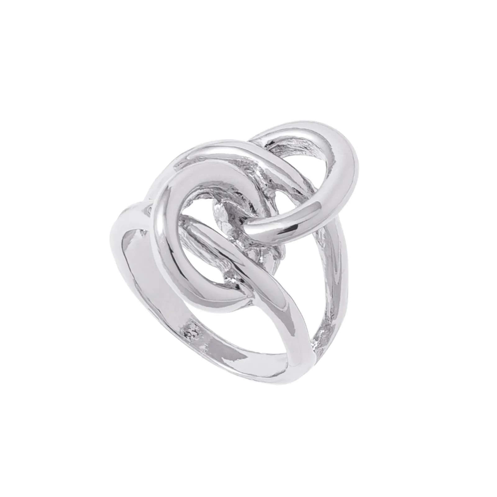 Silverfärgad ring, sammankopplade cirklar i knutdesign