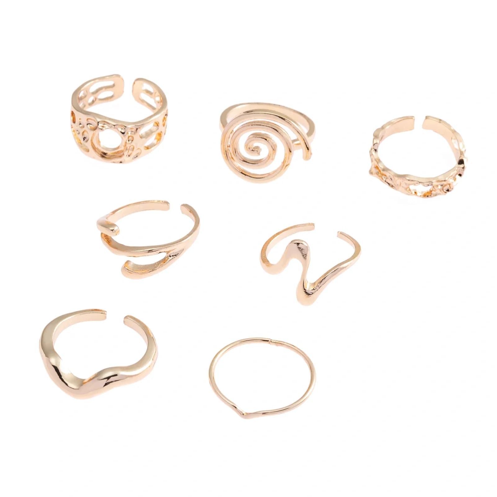 Guldfärgade ringar 7-pack, varierande mönster