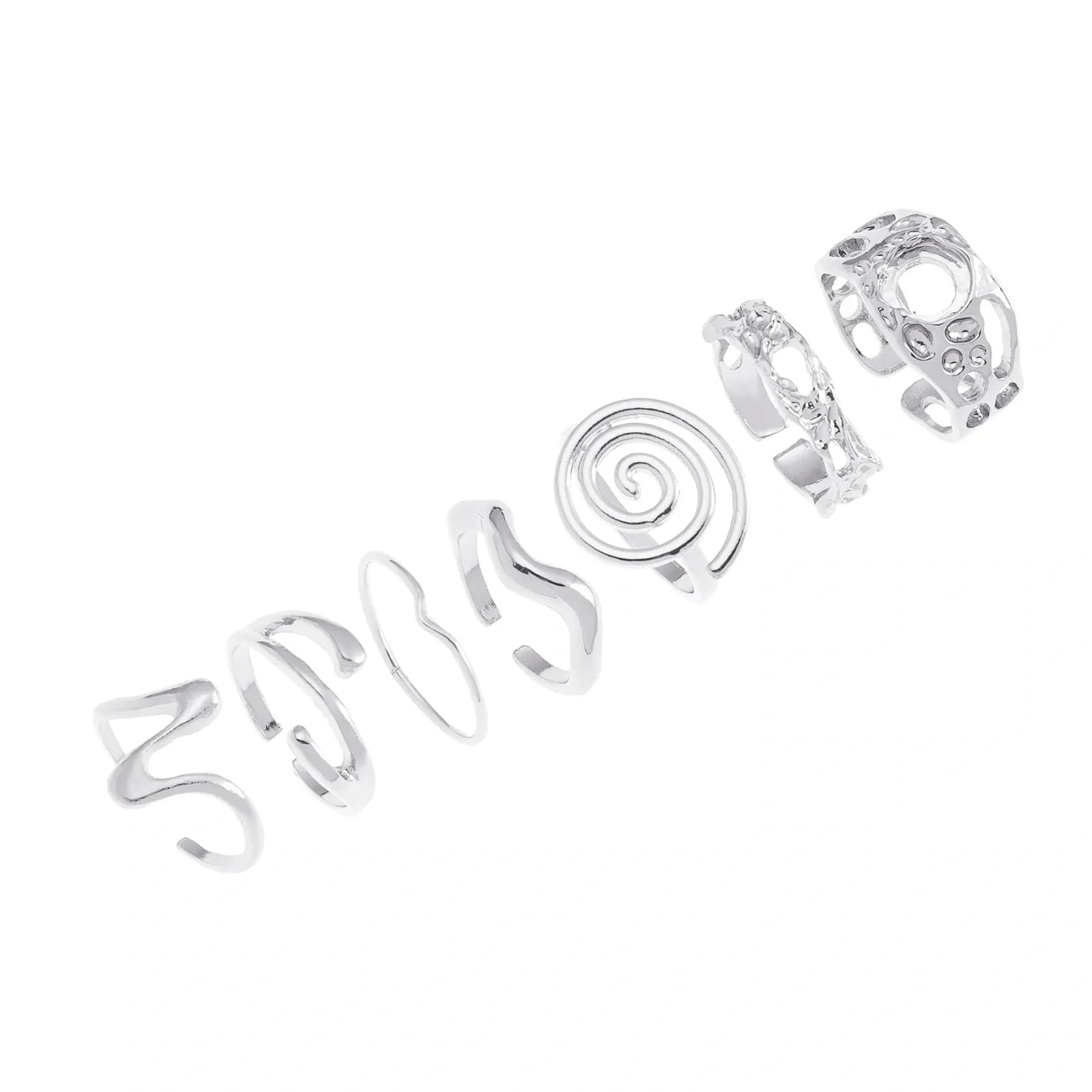 Silverfärgade ringar 7-pack, varierande mönster 2
