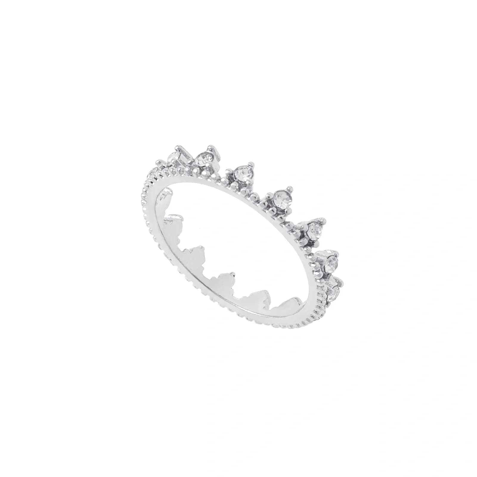 Silverfärgad ring, liten krona med glasstenar 2