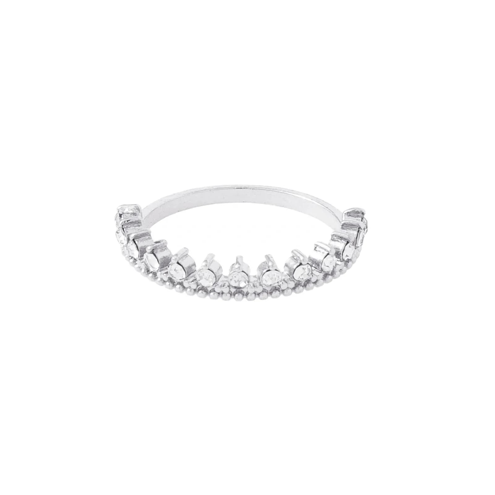 Silverfärgad ring, halvkrona med glasstenar