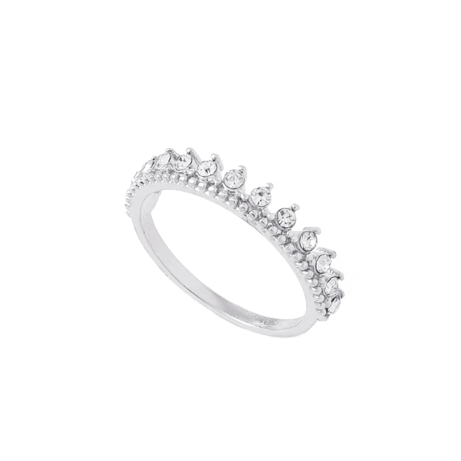Silverfärgad ring, halvkrona med glasstenar 2