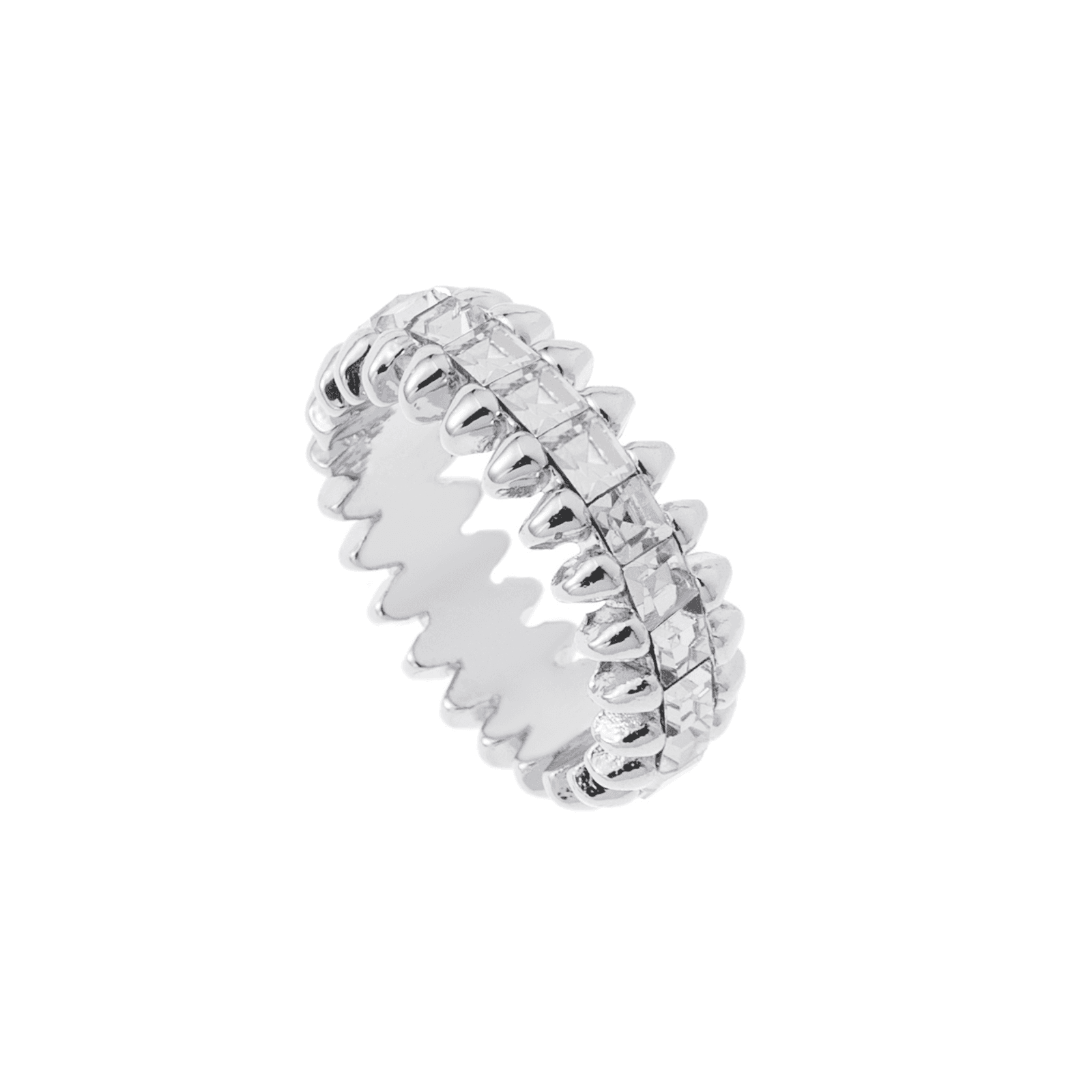 Silverfärad ring Spike Noir, klara rektanglar