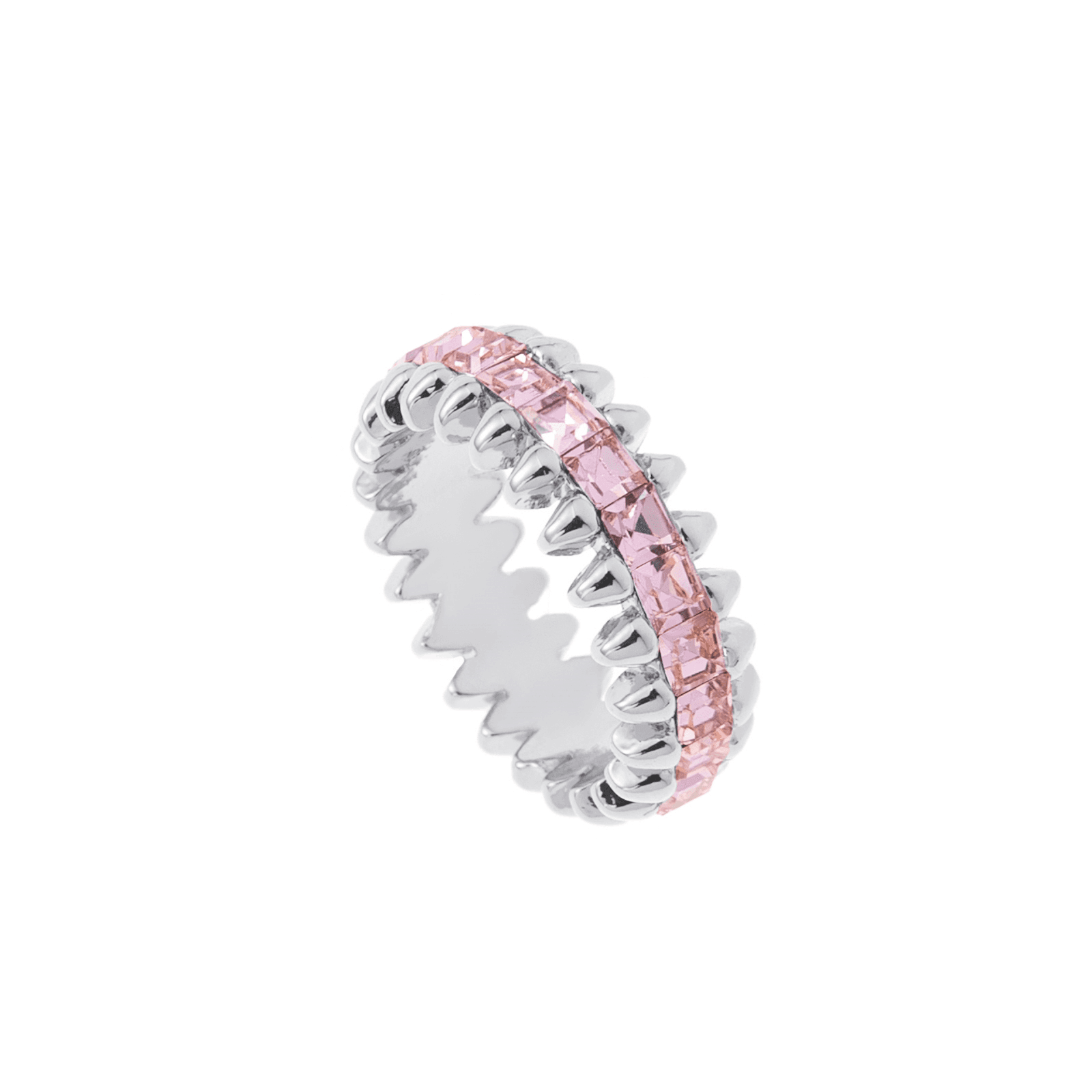 Silverfärgad ring Spike Noir, rosa rektanglar
