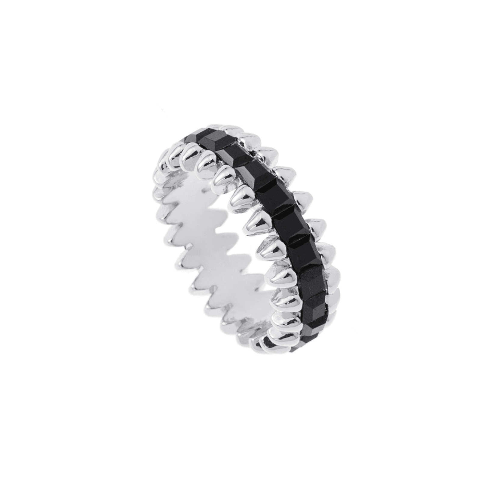 Silverfärgad ring Spike Noir, svarta rektanglar