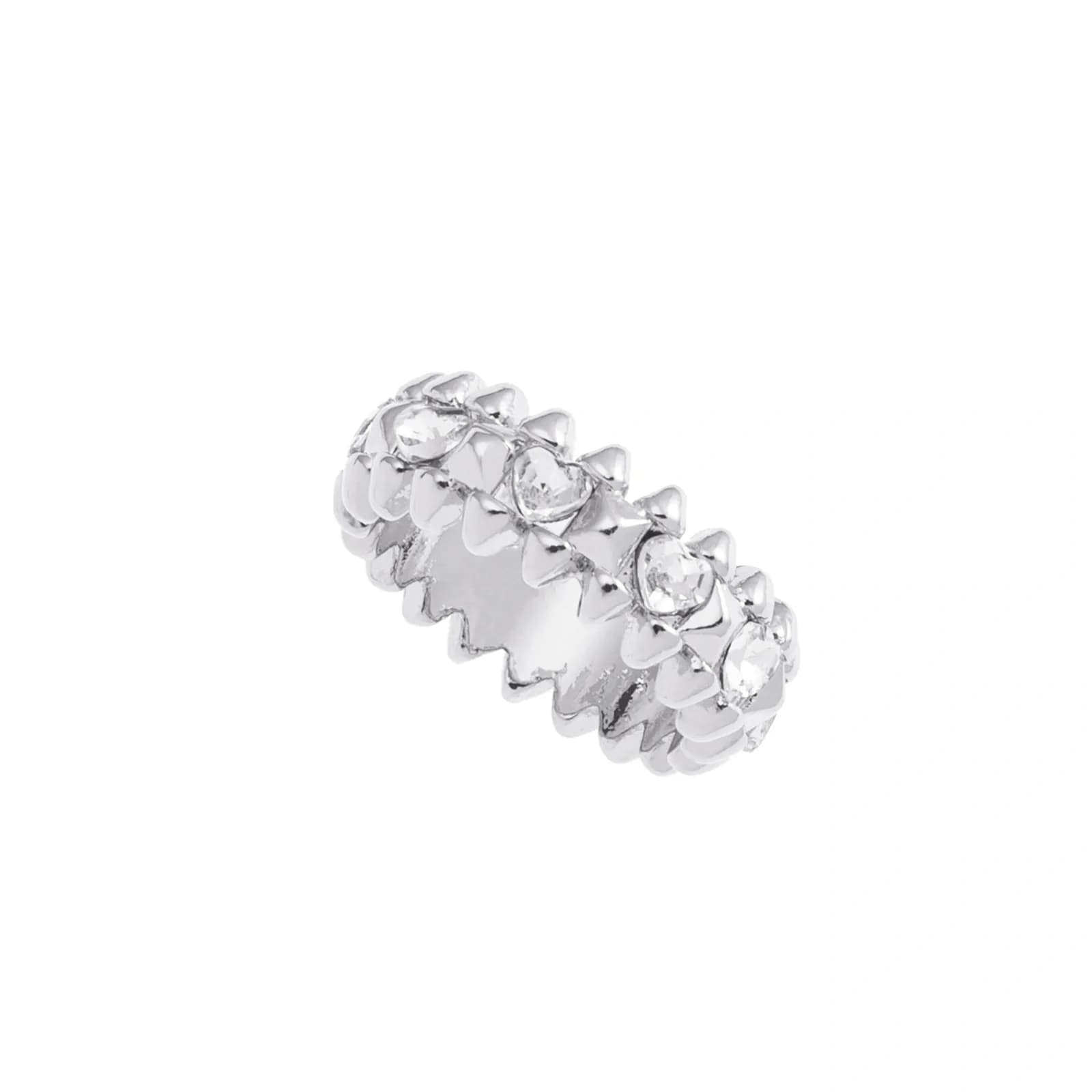 Silverfärgad ring Spike Noir, klara hjärtan