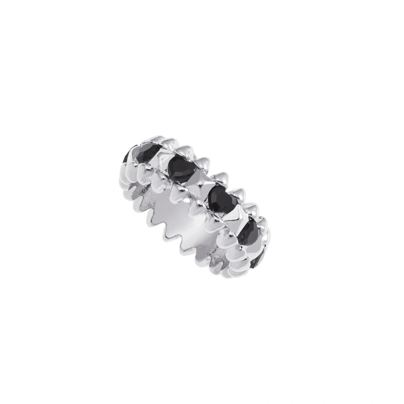 Silverfärgad ring Spike Noir, svarta hjärtan