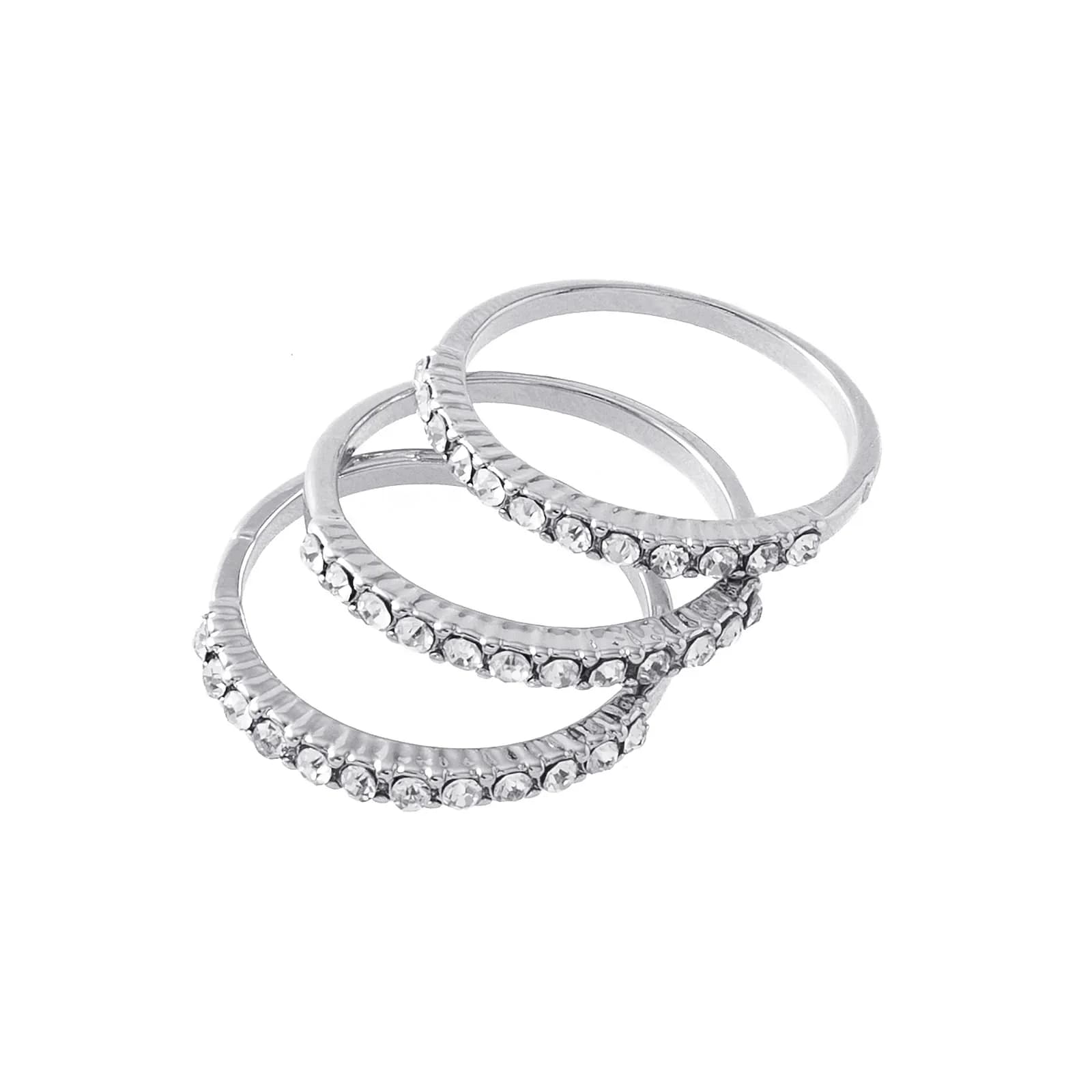 Silverfärgade ringar, 3-pack med glasstenar