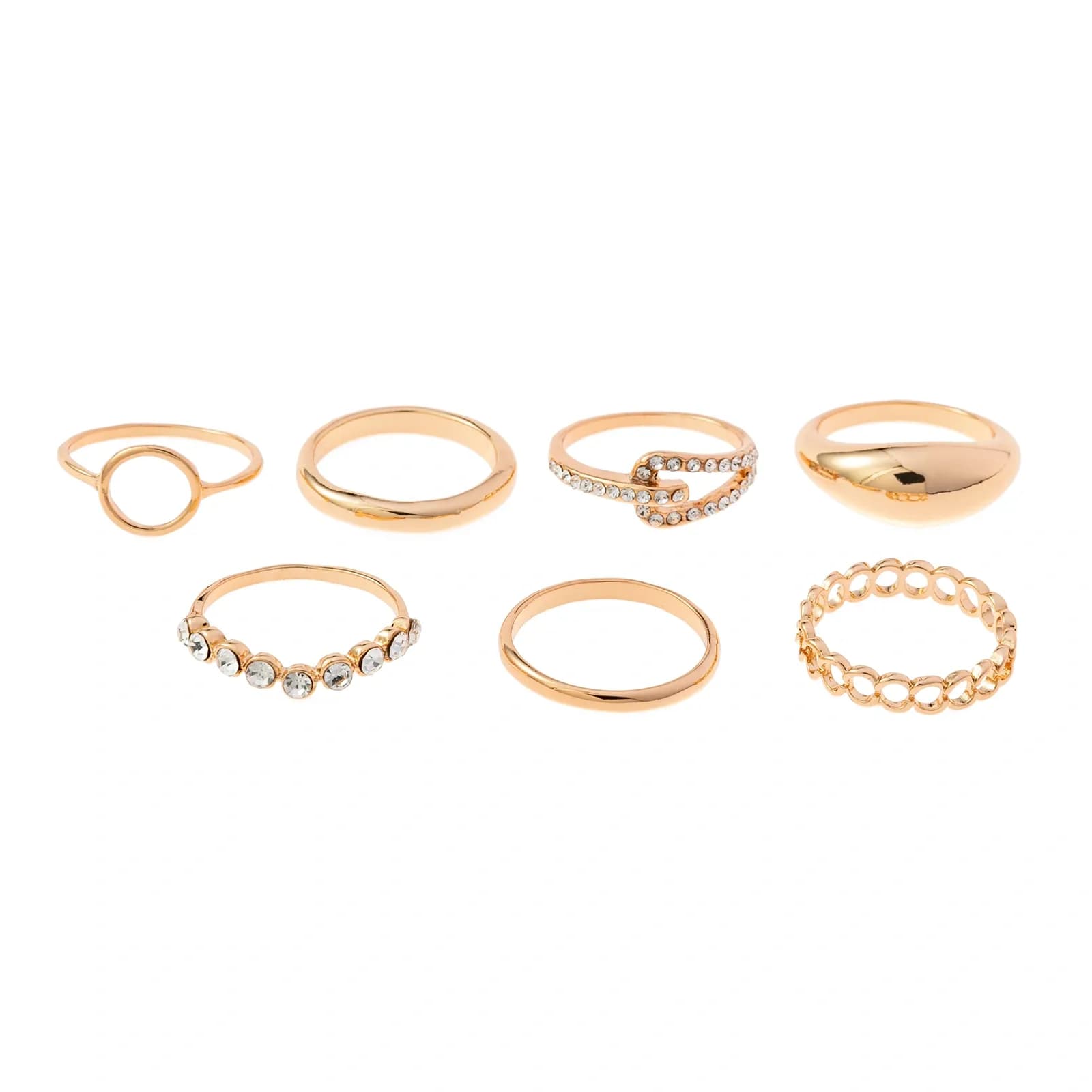 Guldfärgade ringar, 7-pack med glasstenar