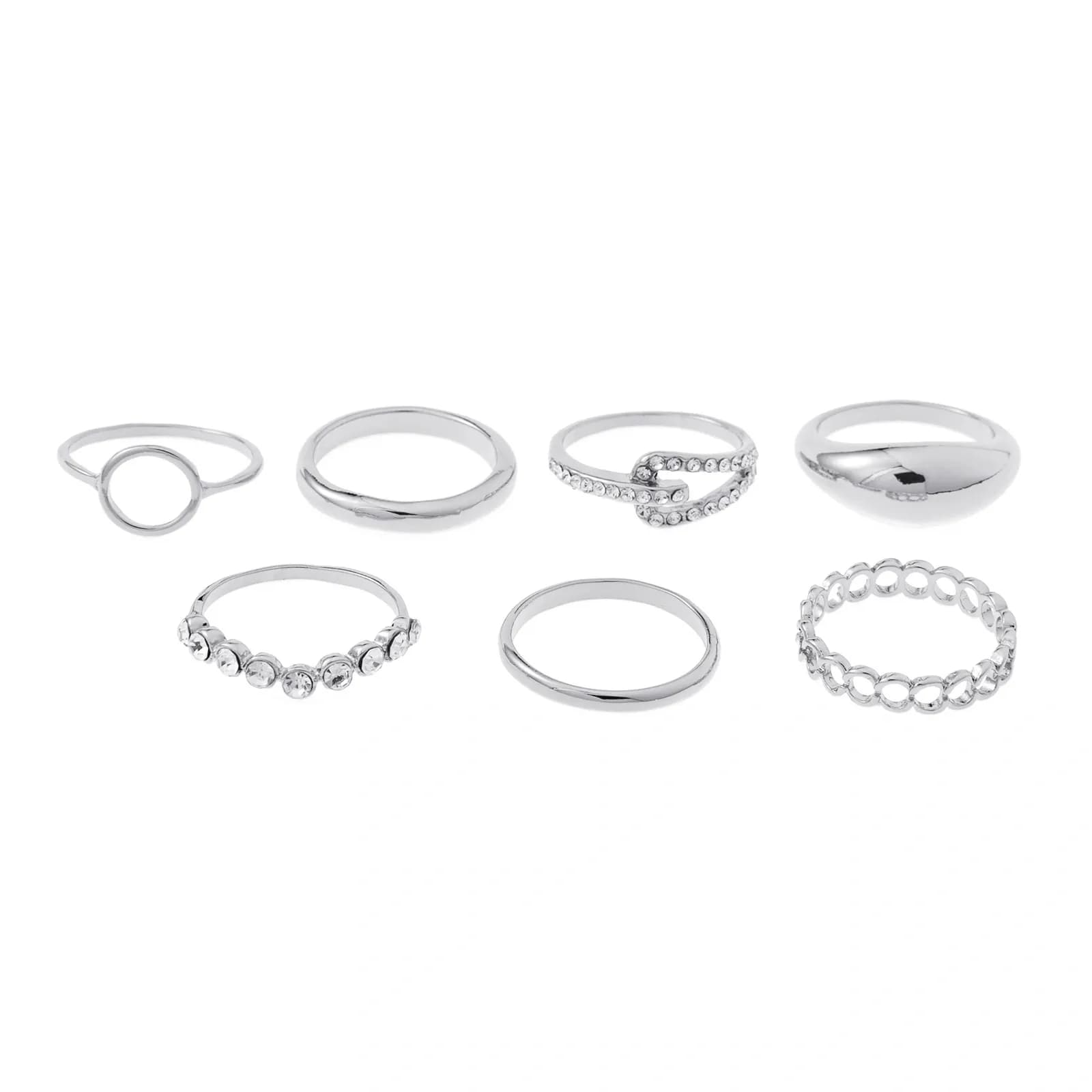 Silverfärgade ringar, 7-pack kedja och cirkel - Str
