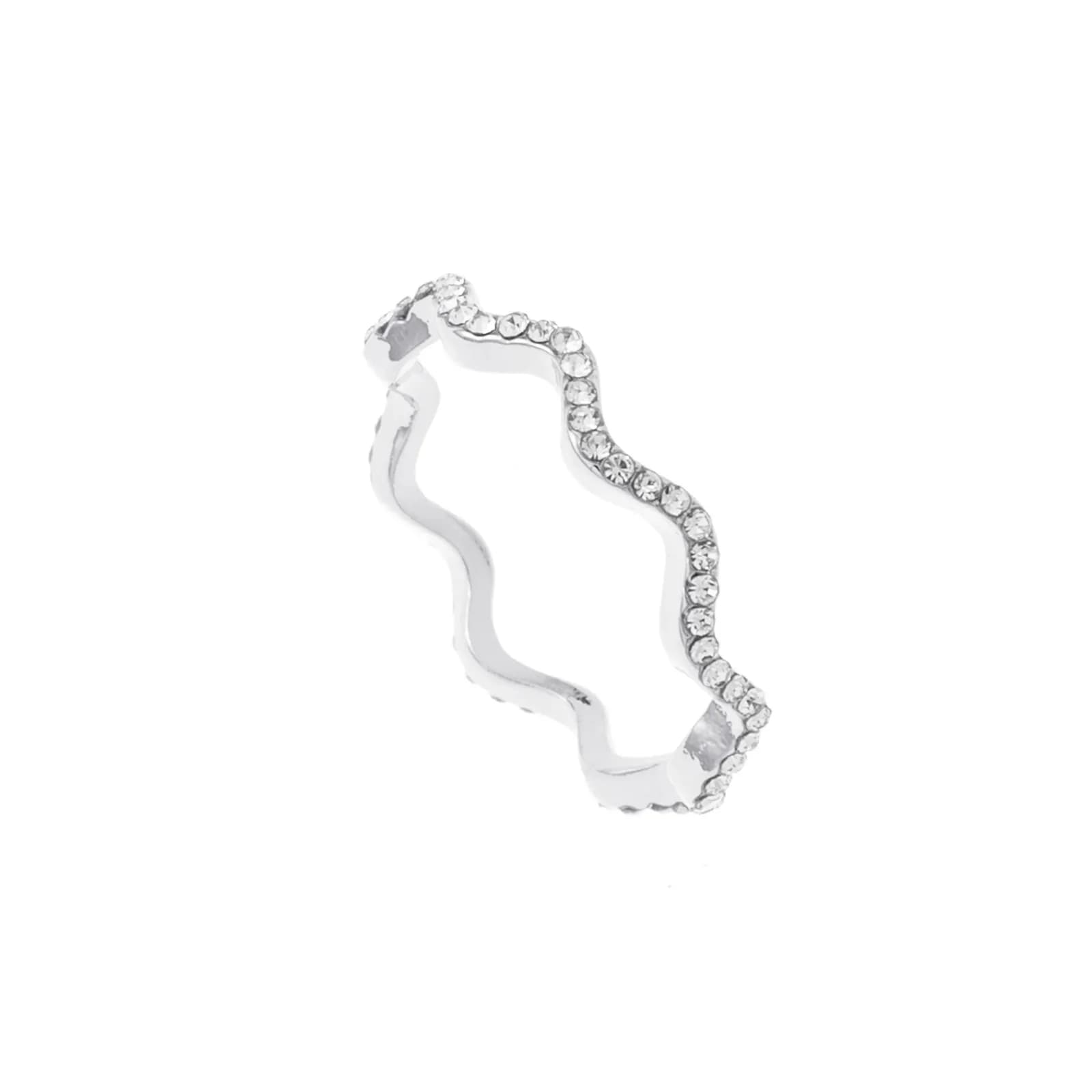 Silverfärgad ring, vågformad med glasstenar