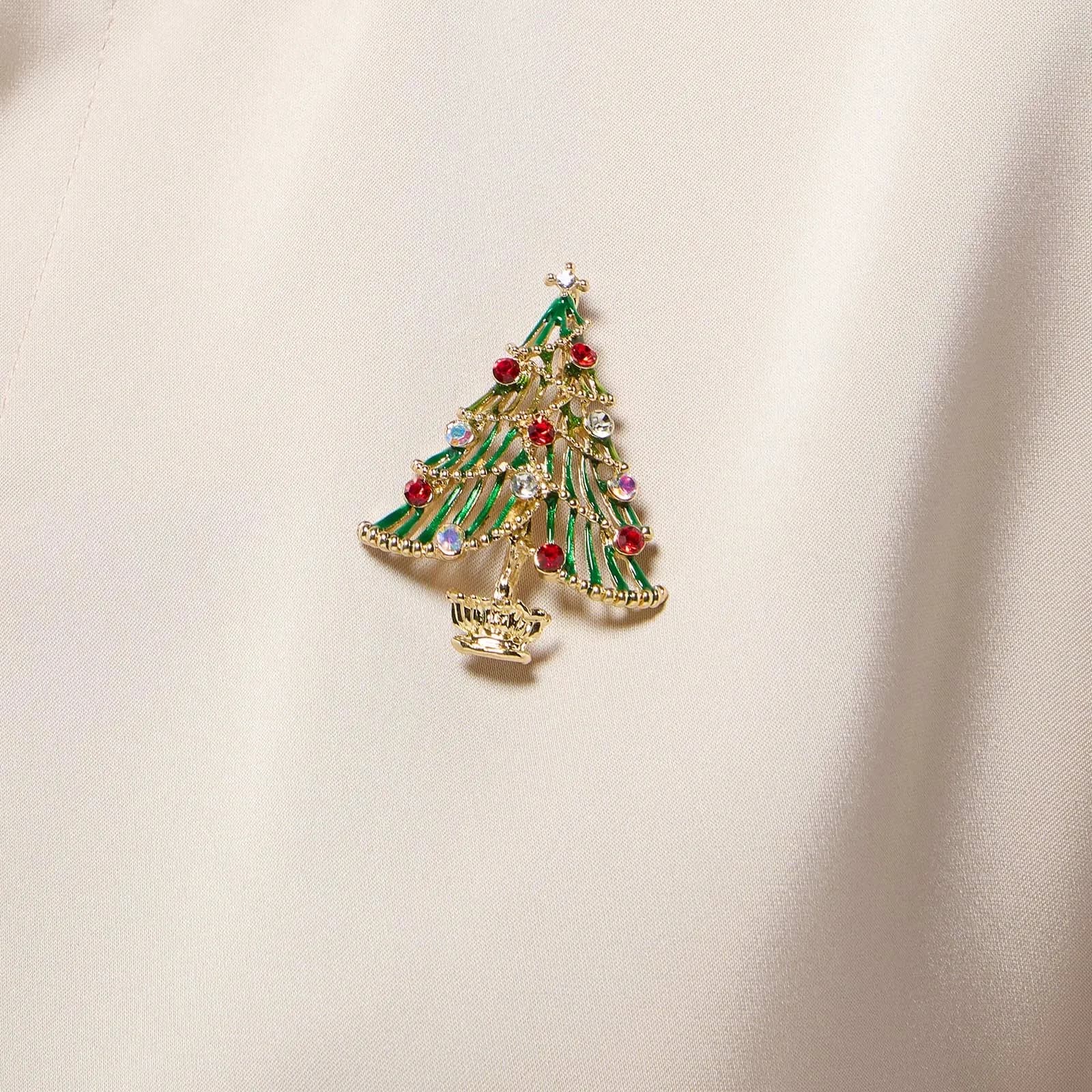 Guldfärgad brosch - julgran 2