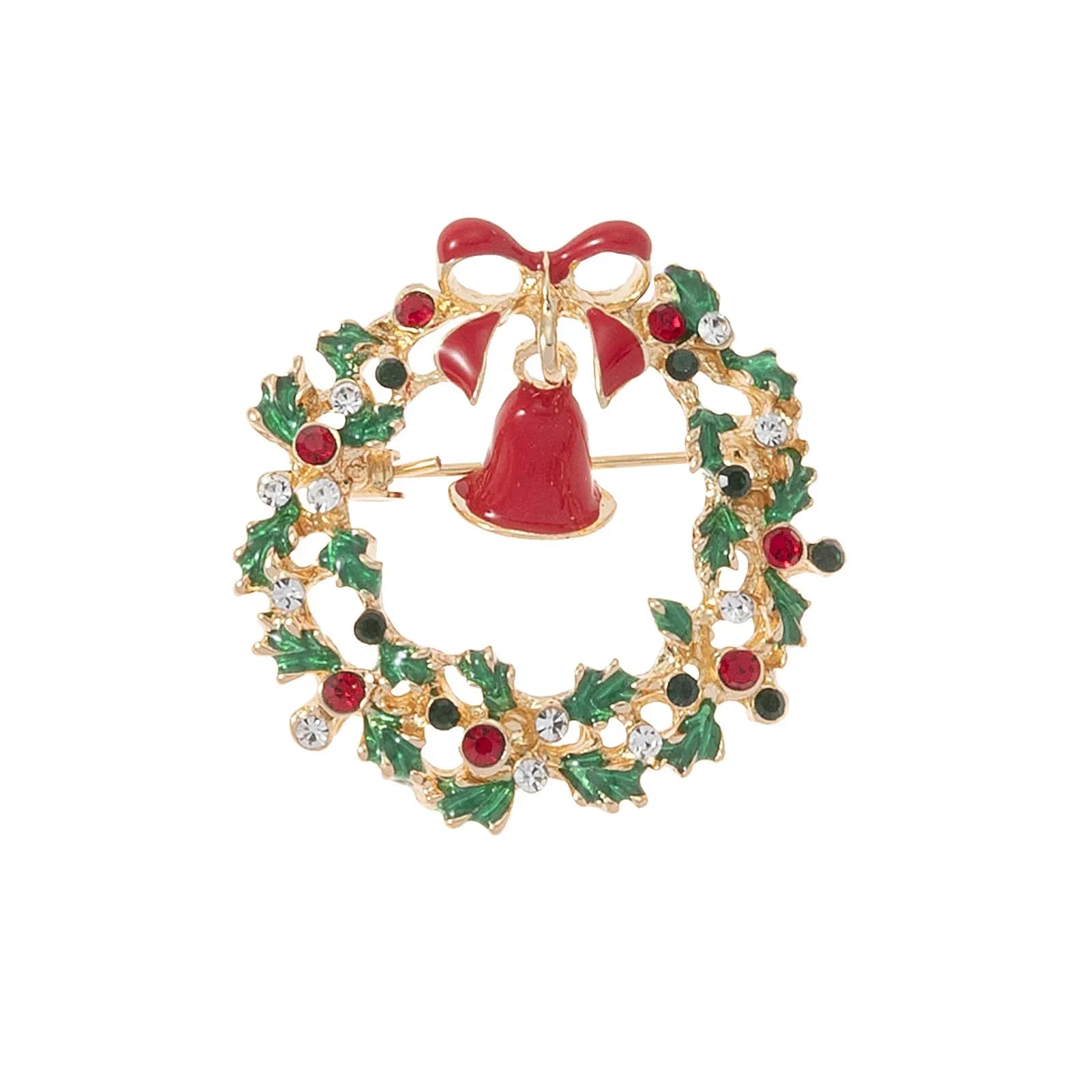 Guldfärgad brosch, krans med bjällra - 4 cm 1