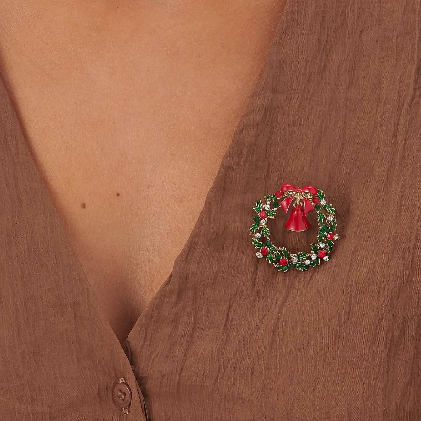 Guldfärgad brosch, krans med bjällra - 4 cm 3