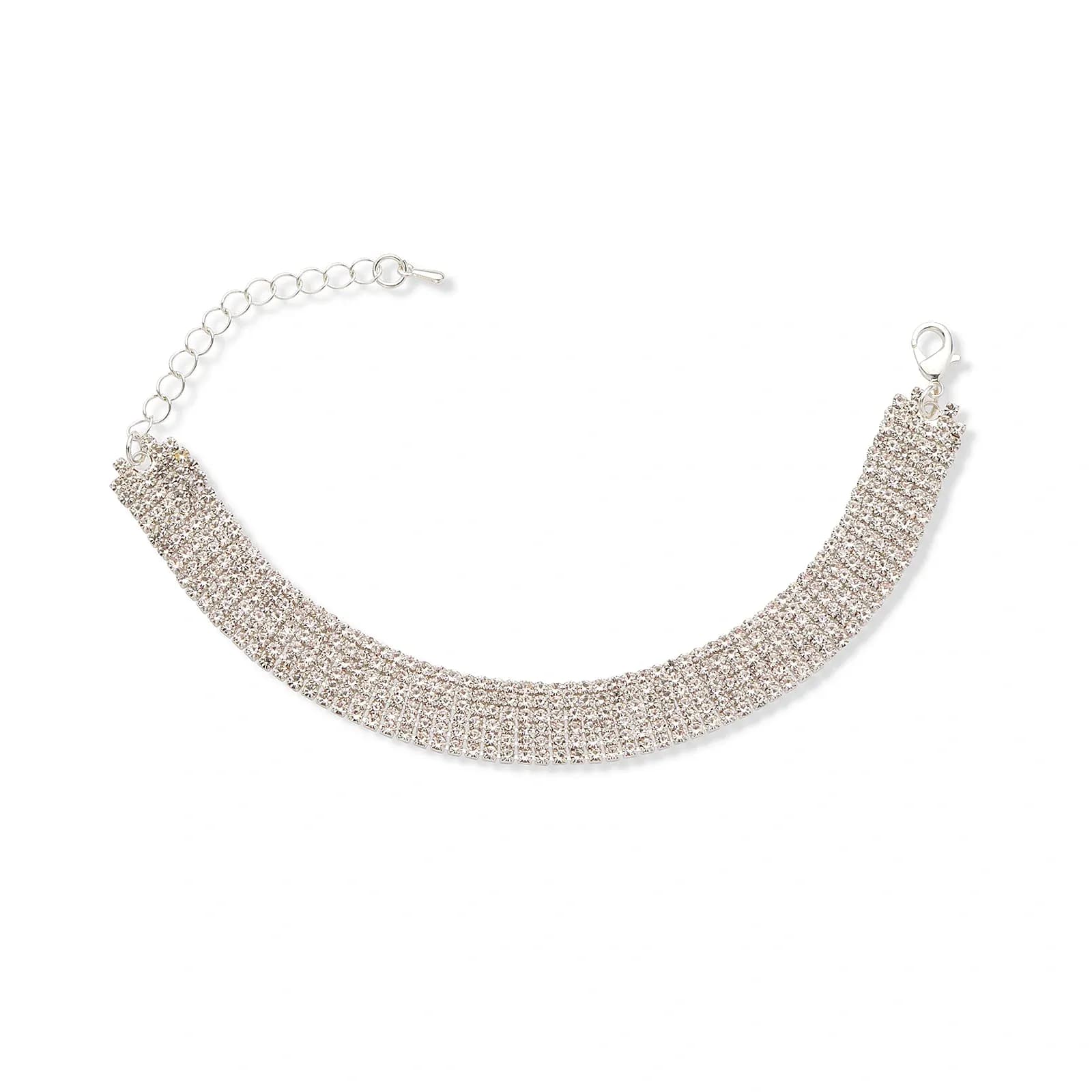 Silverfärgat armband Red Carpet, sex rader strass – 16,5+3 cm