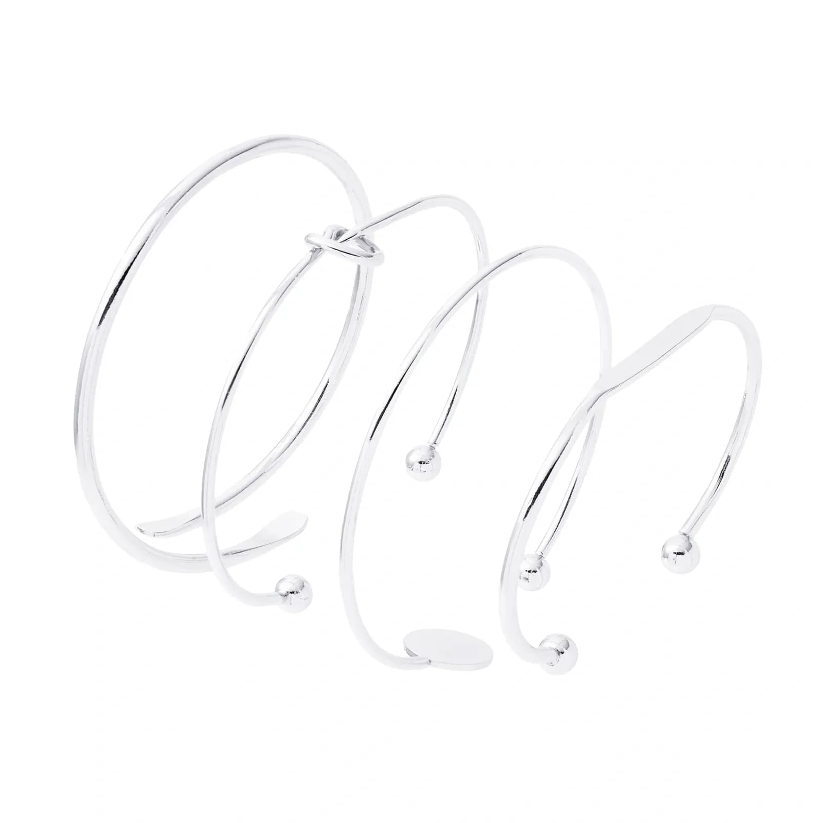 Silverfärgade armband, stela armringar i 4-pack - One size